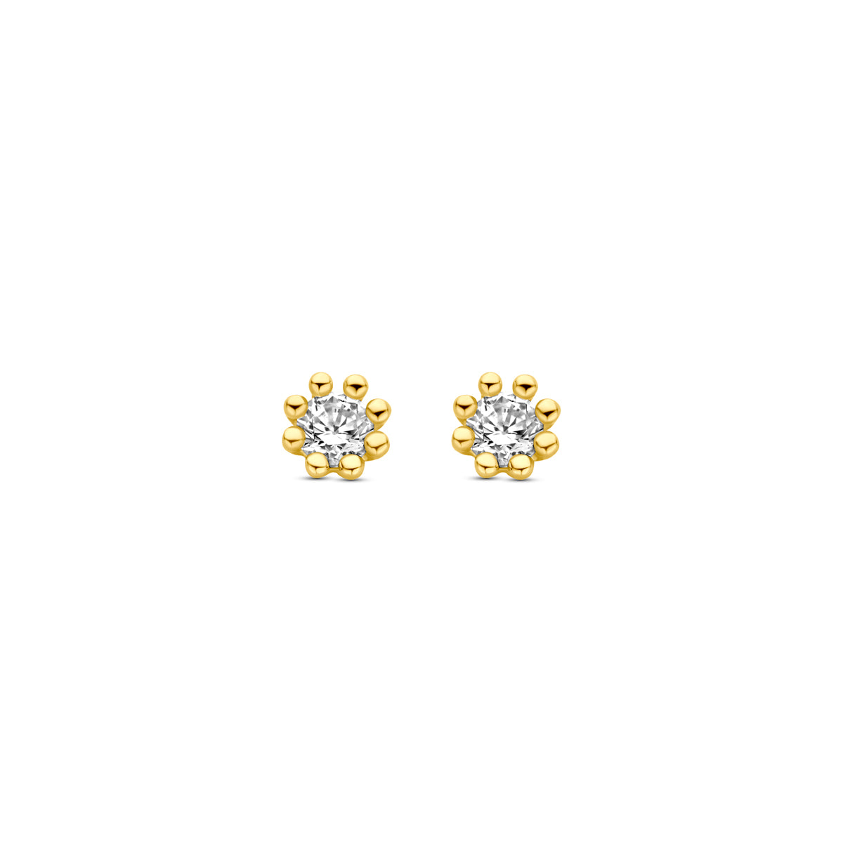 Orecchini in oro giallo 9k con zirconi da 3,5 mm a forma di fiore.