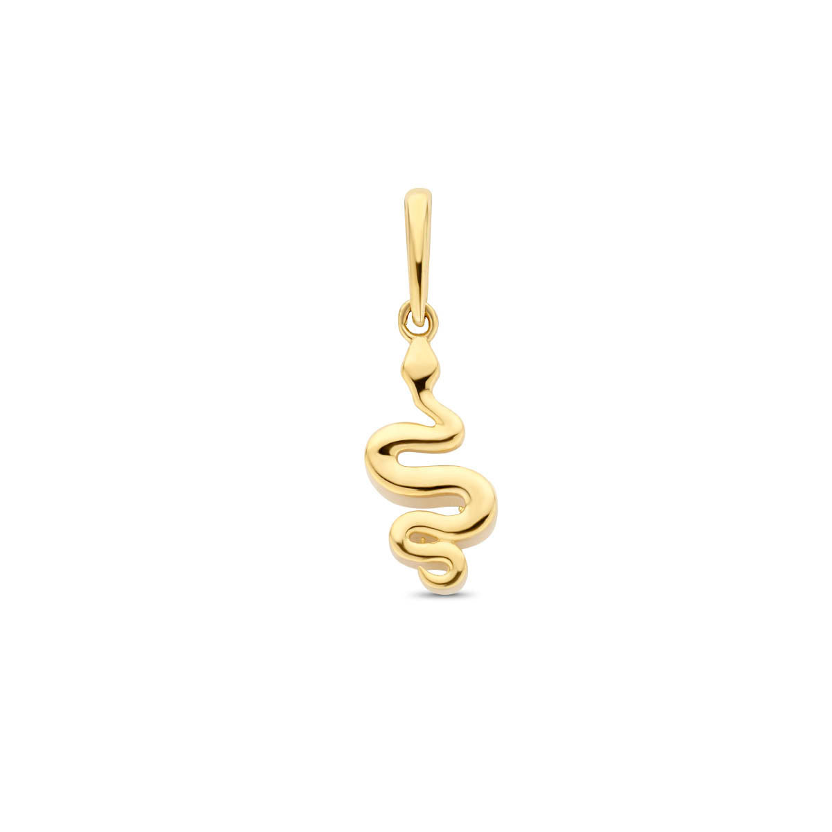 Ciondolo a forma di serpente in oro giallo 9K, lungo 12,5 mm.