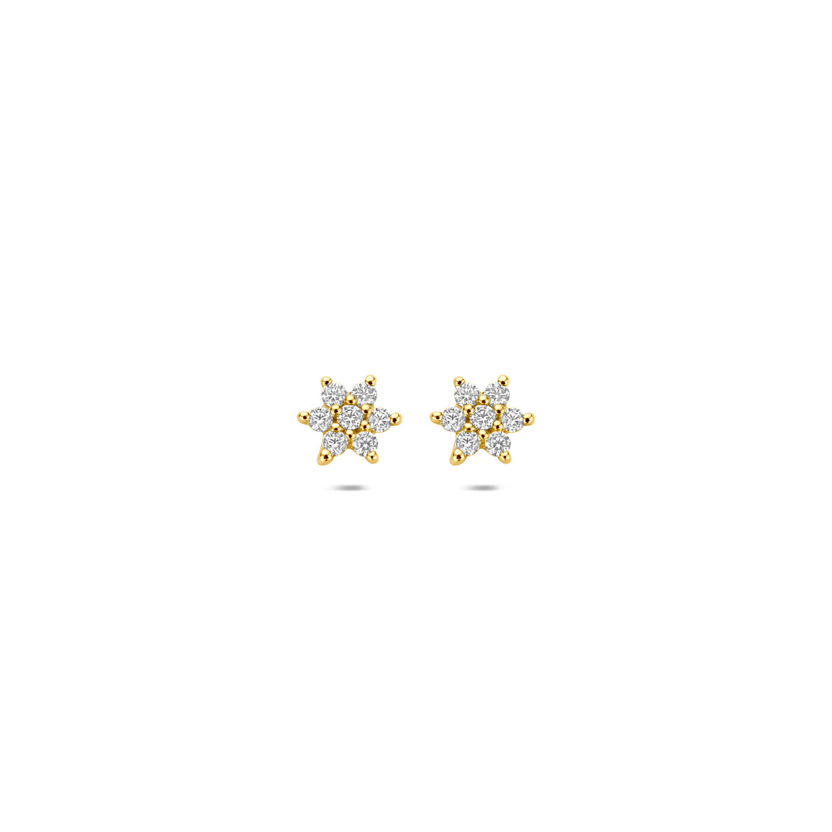 Orecchini in oro giallo 9k con zirconi, forma a fiore, diametro di 4,5 mm.