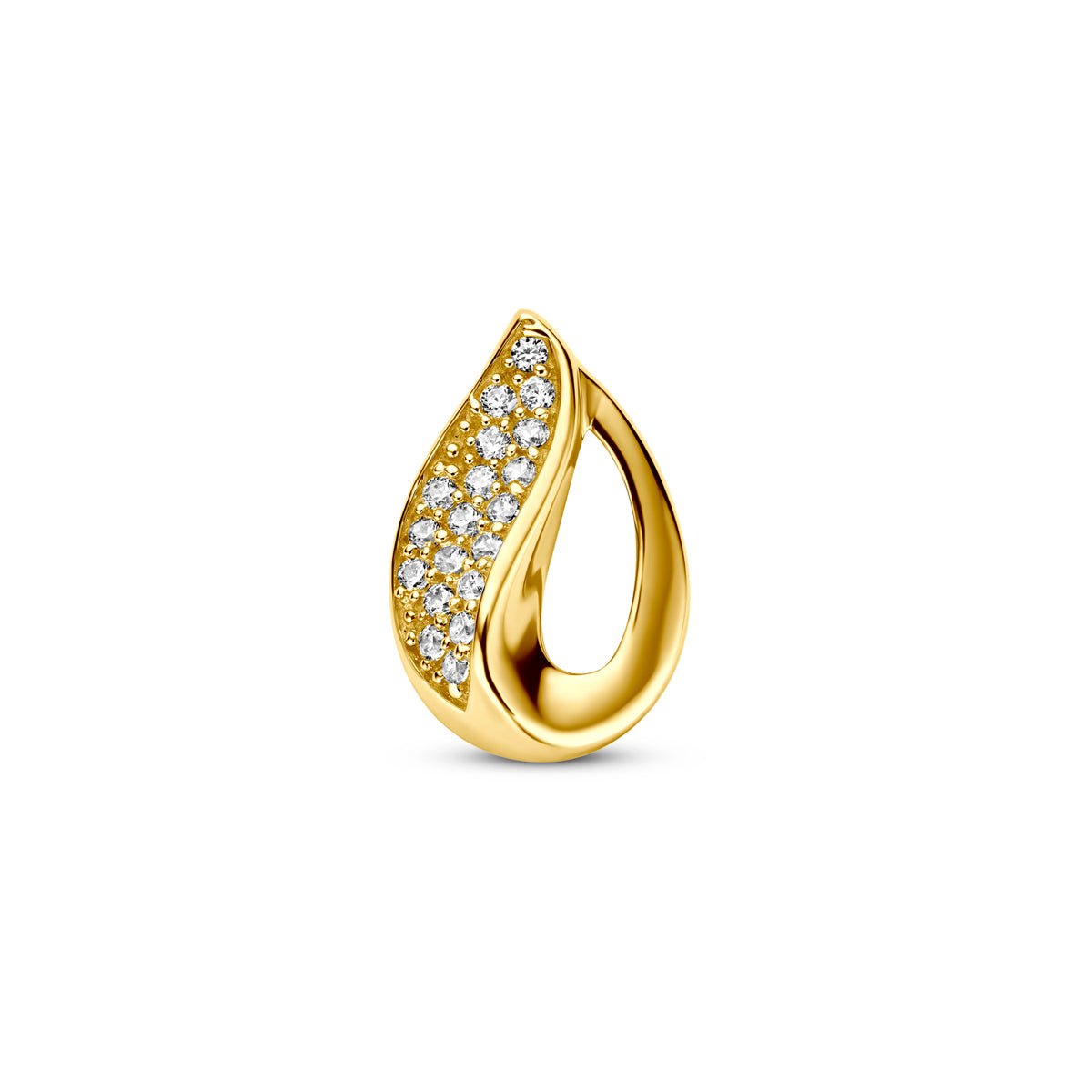 Ciondolo in oro giallo 9K con zircone, forma a goccia, 12 mm.
