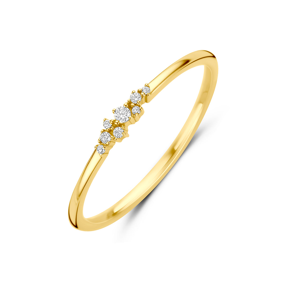 Anello in oro giallo 9k con zirconi, design sottile e dettagli luminosi.