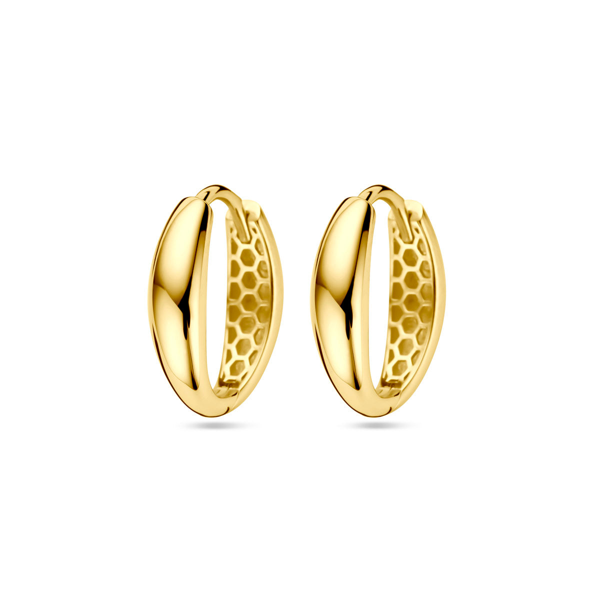Orecchini alla creola in oro giallo 9K, forma ovale e finitura lucida.