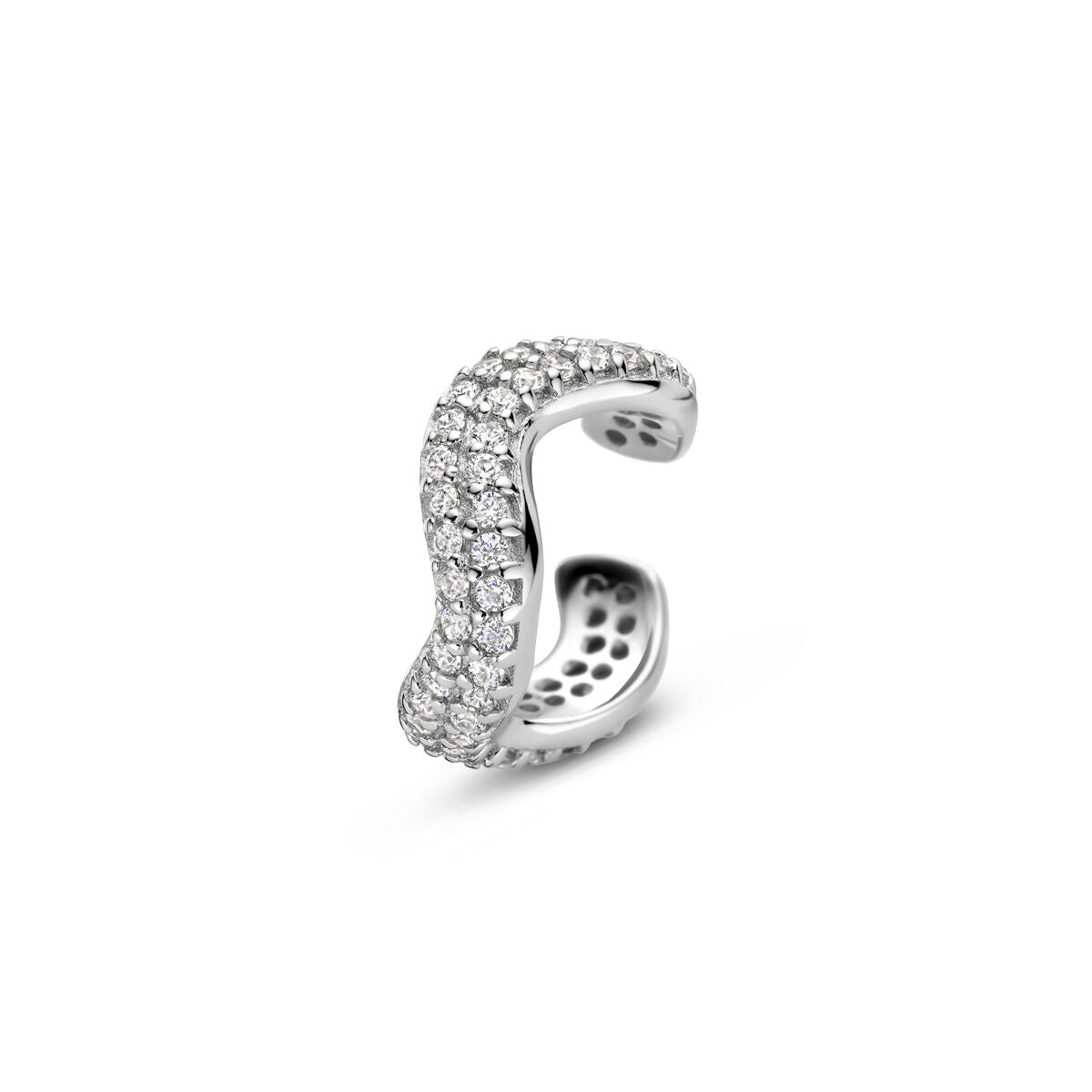 Orecchino cuff in argento 925 rodiato con pavé di zirconia.