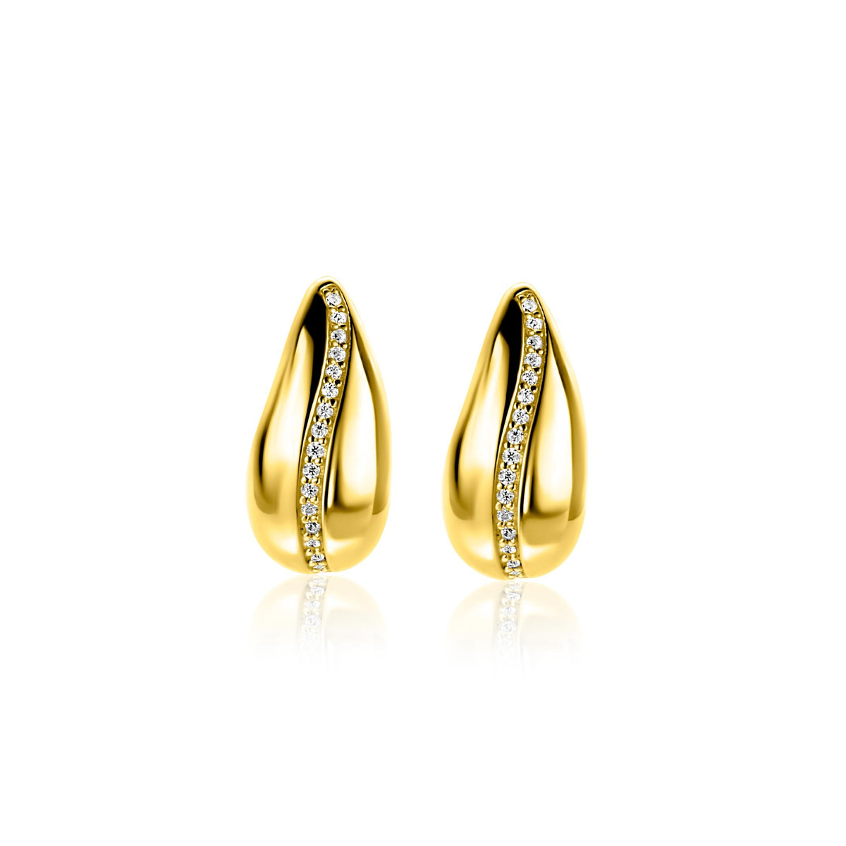 Orecchini in argento placcato oro a forma di goccia con zircone.