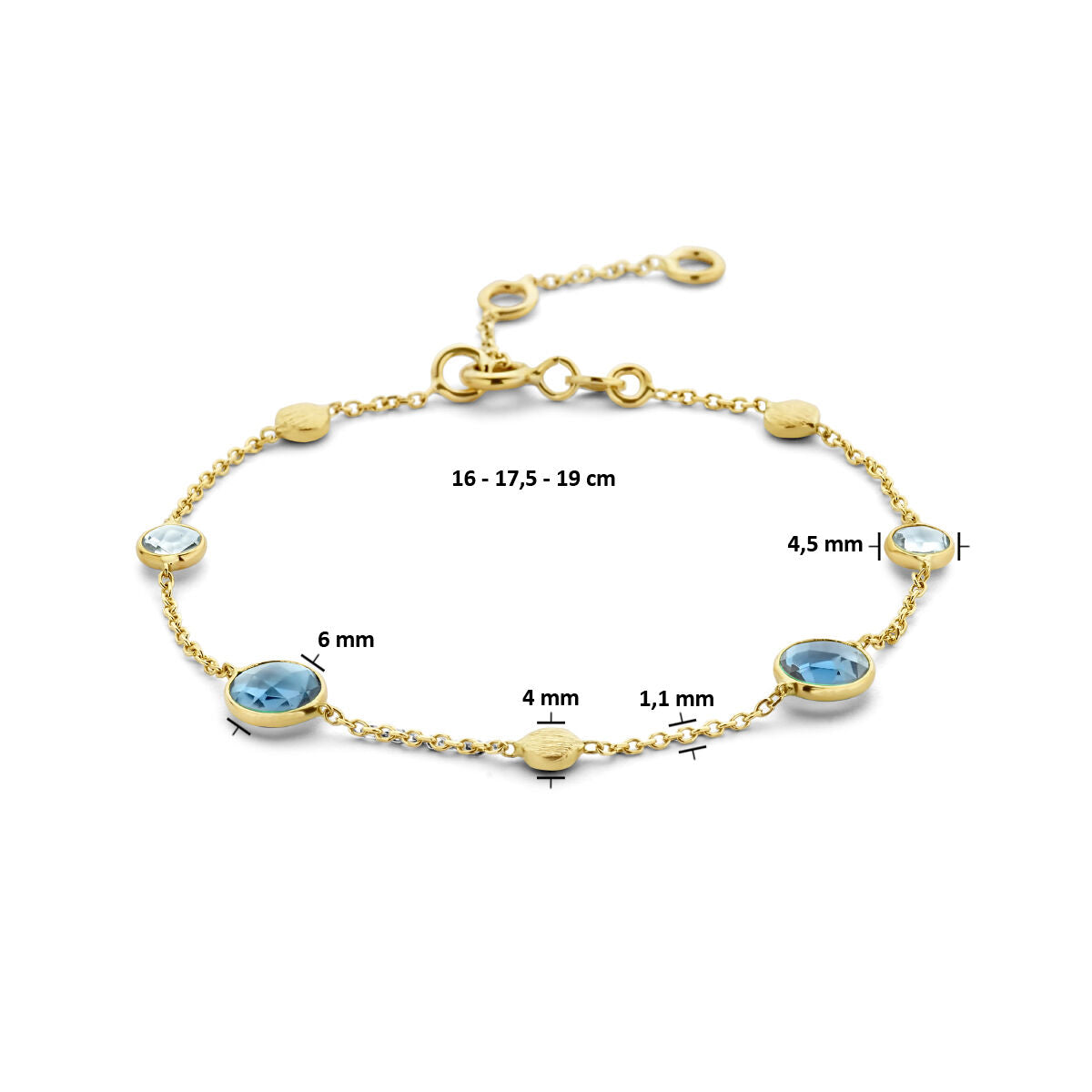 Bracciale da donna in oro con topazio london blue e blu e tondini 14K