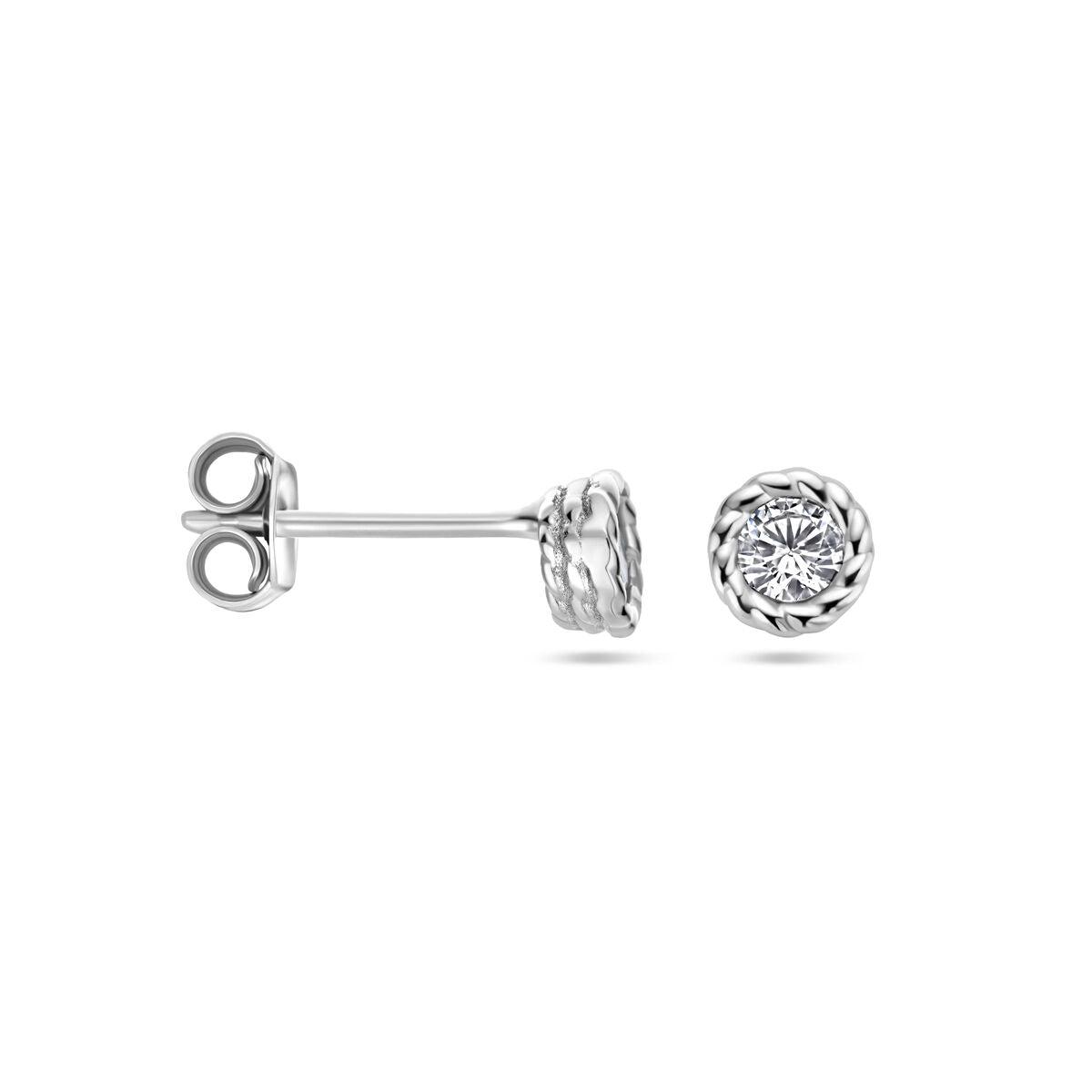 orecchini a bottone zircone argento rodiato