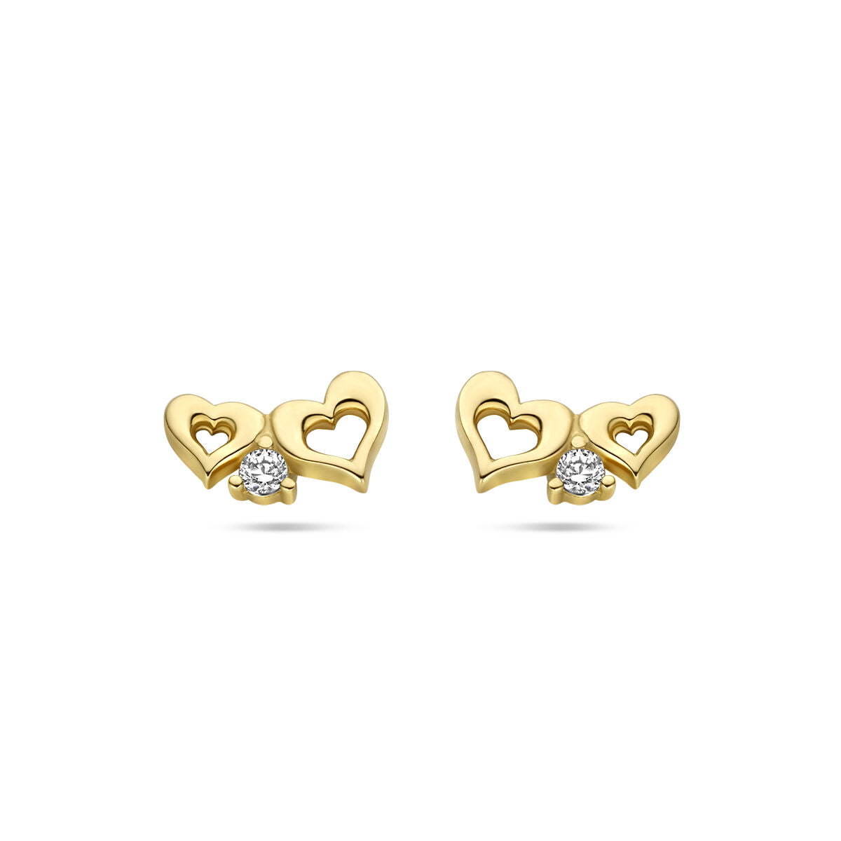 orecchini a bottone cuoricini zirconia oro giallo 14K