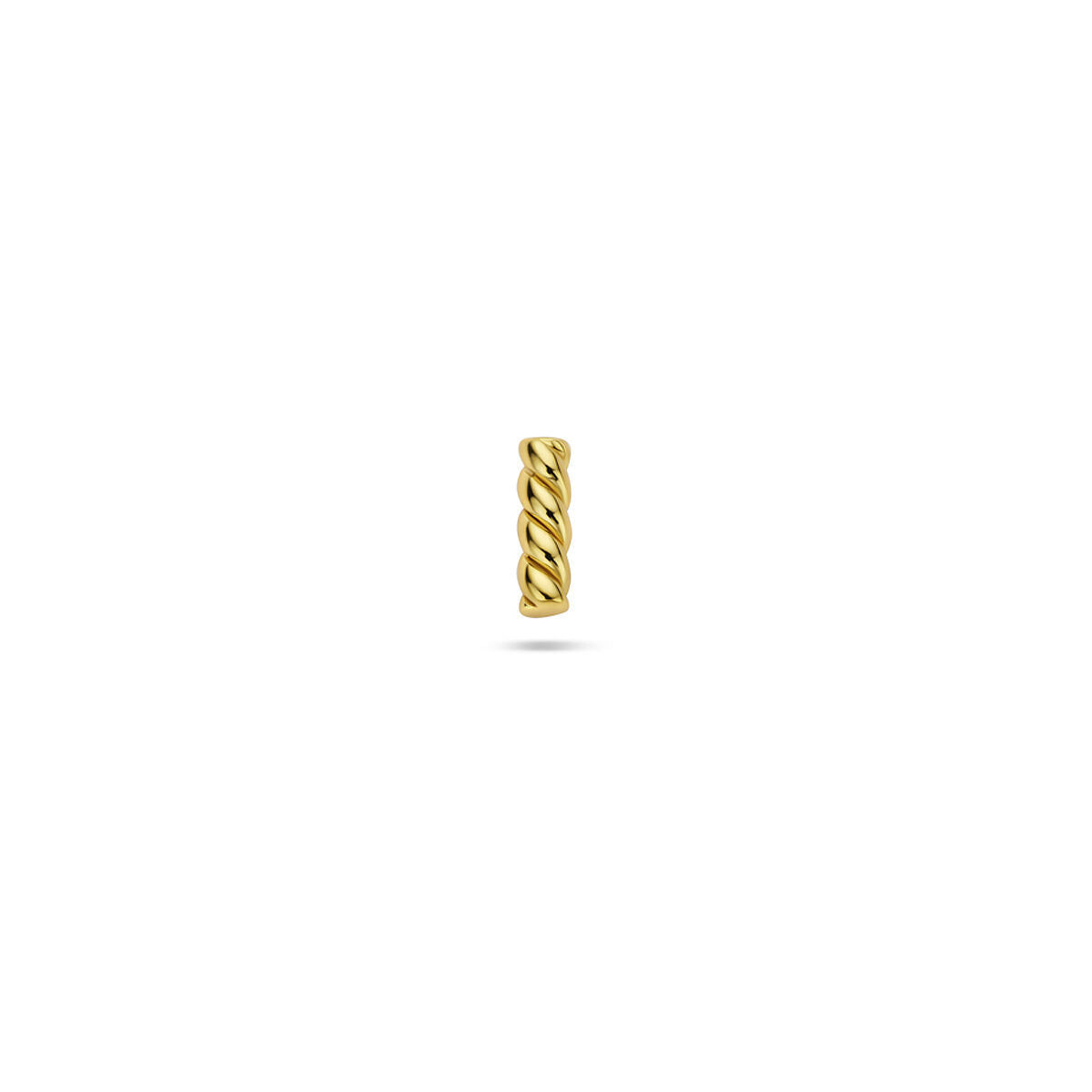 Verguld 925 zilveren flat back piercing met een gedraaid, goudkleurig balkje.