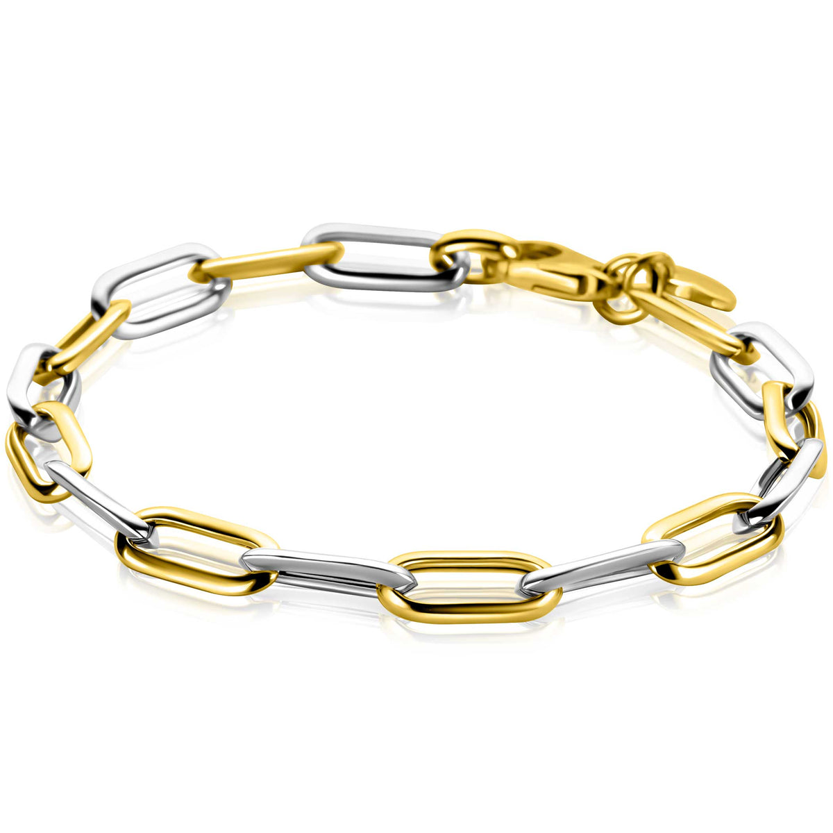 Bracciale in argento con maglie alternate dorate e argentate.