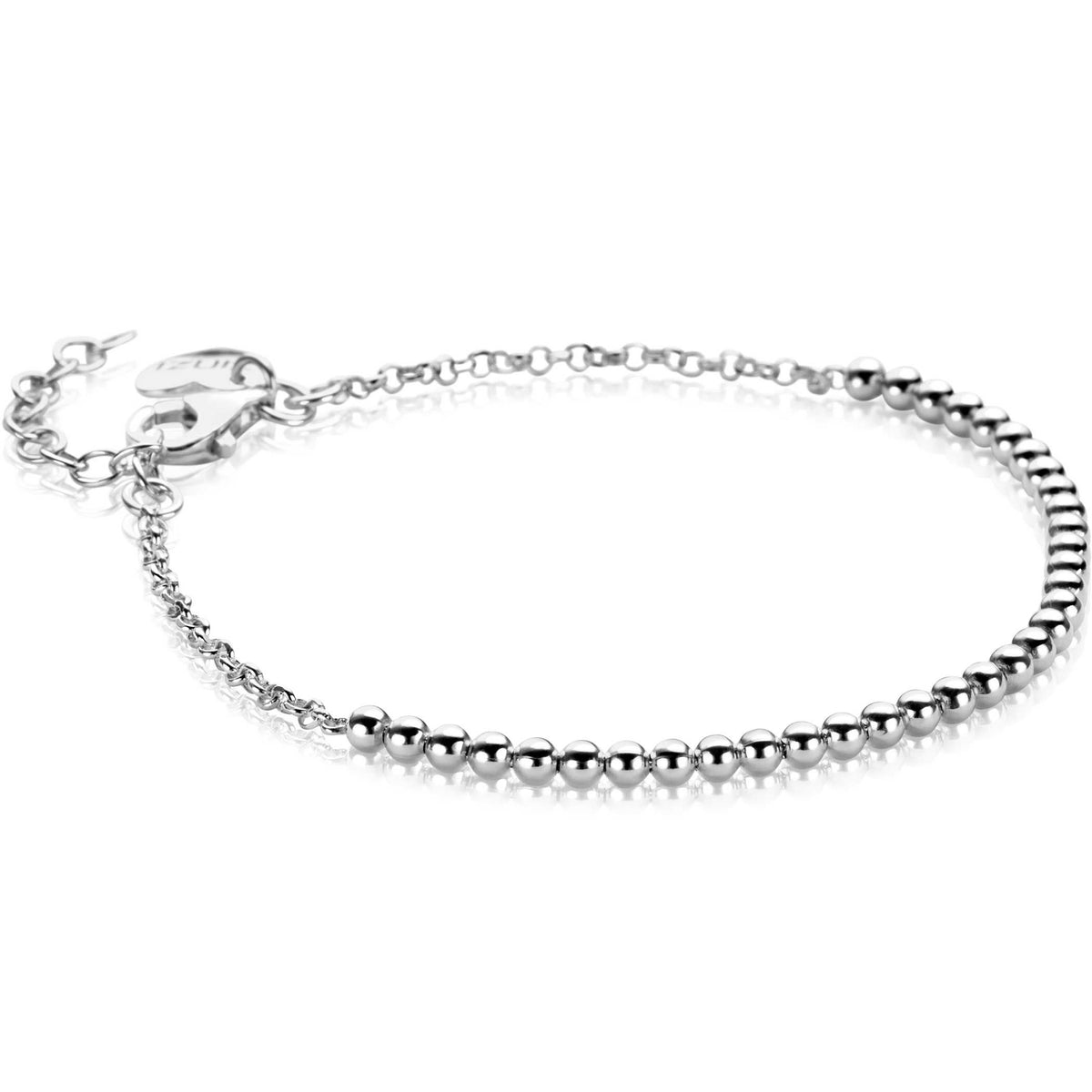 Bracciale in argento con maglie rotonde e chiusura a moschettone.