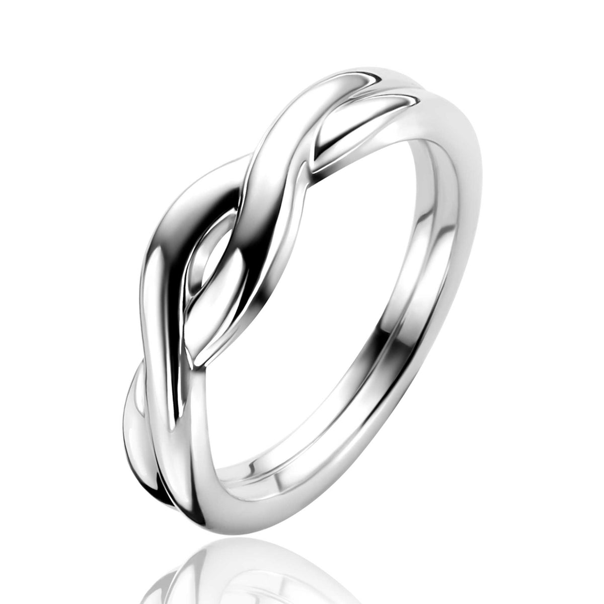 anello in argento con design intrecciato e finitura lucida