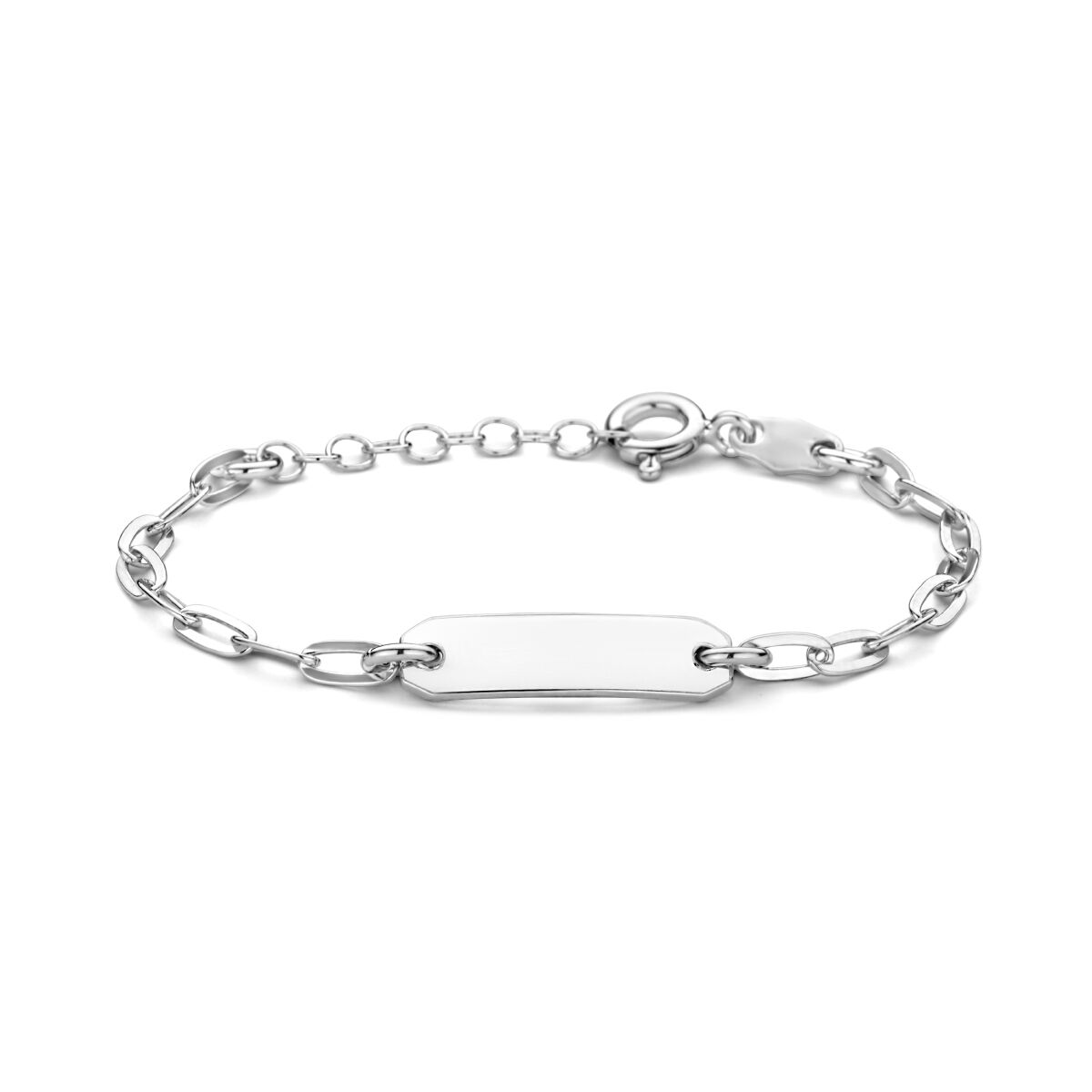 Bracciale in argento con maglia rolò e placca piatta di 5,0 mm, rodiato.