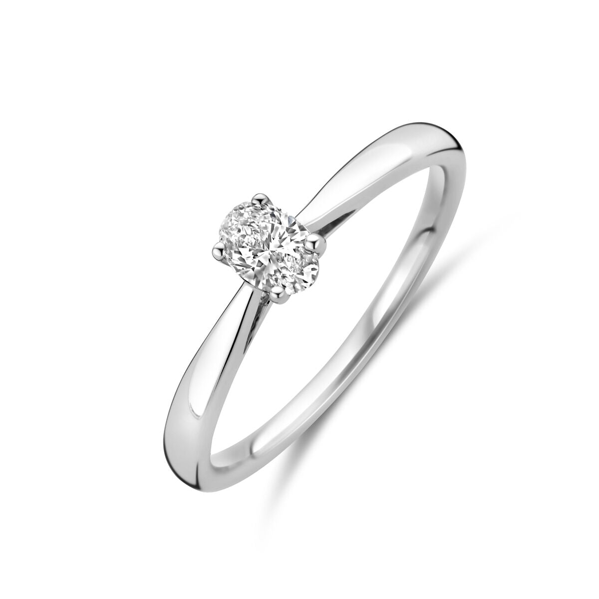 Anello in oro bianco 14K con diamante lab-grown di 0,25 ct, design semplice e brillante.