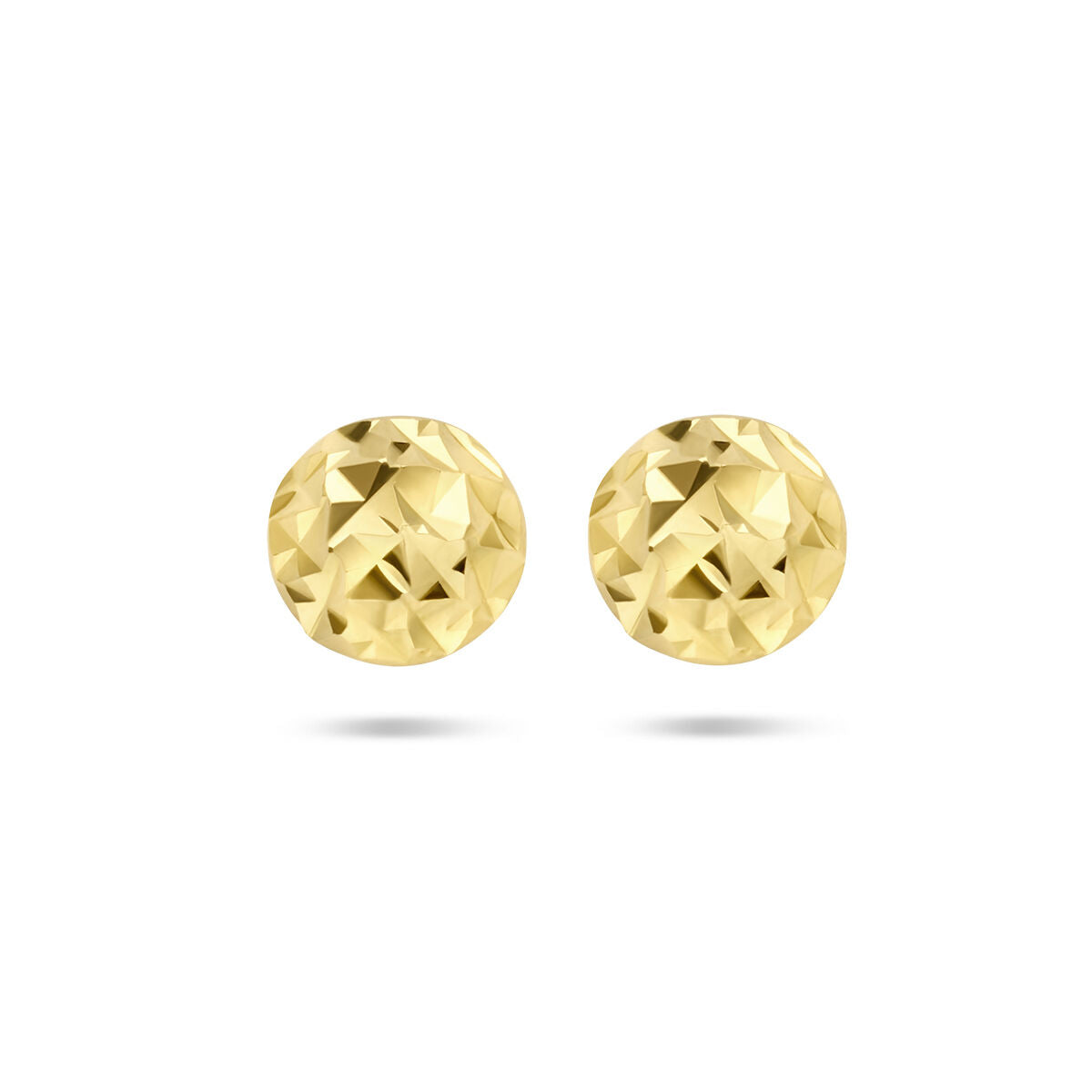 Orecchini in oro giallo 14K con finitura diamantata, forma rotonda.