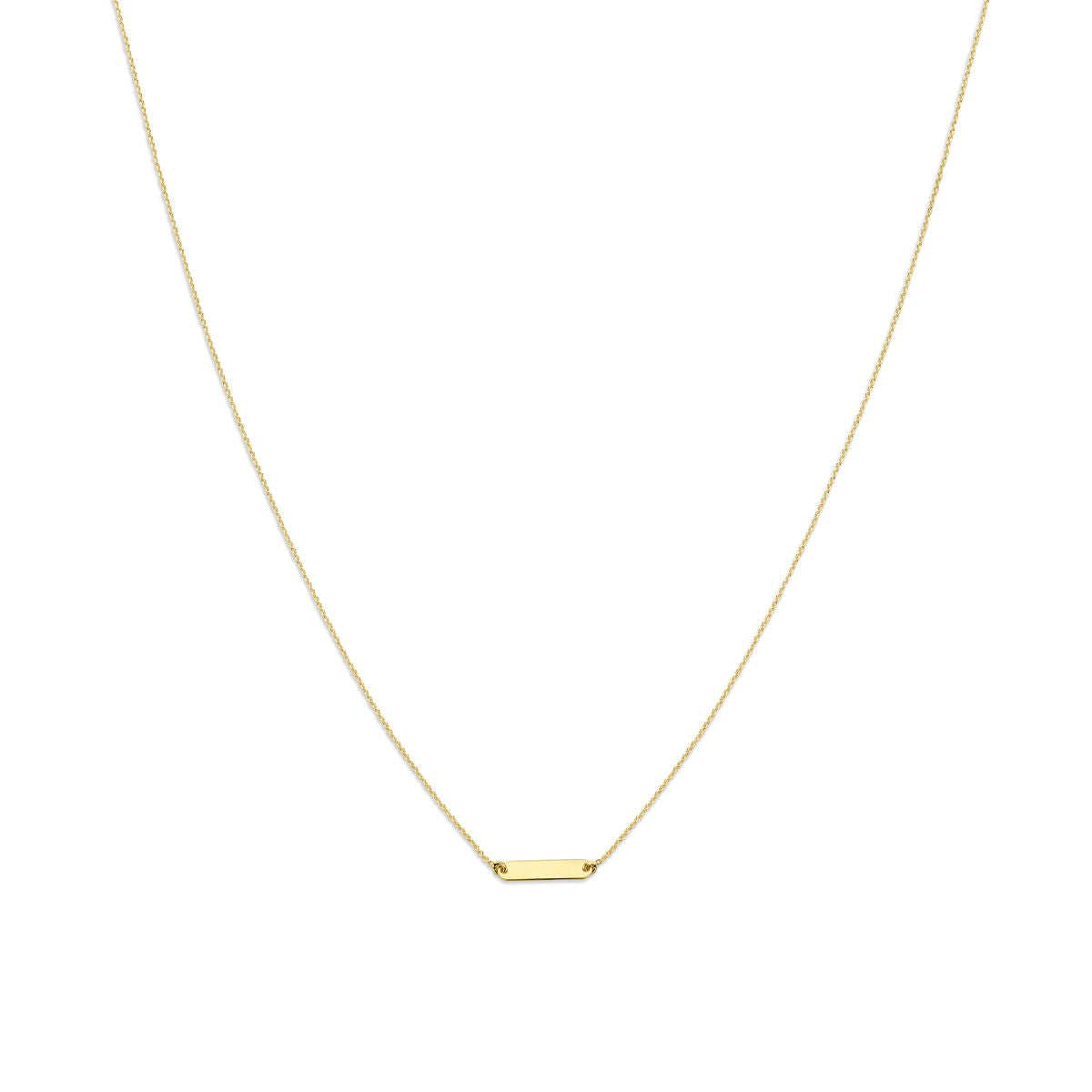 Collana in oro giallo 14K con piastra rettangolare di 1,6 mm e catena fine.
