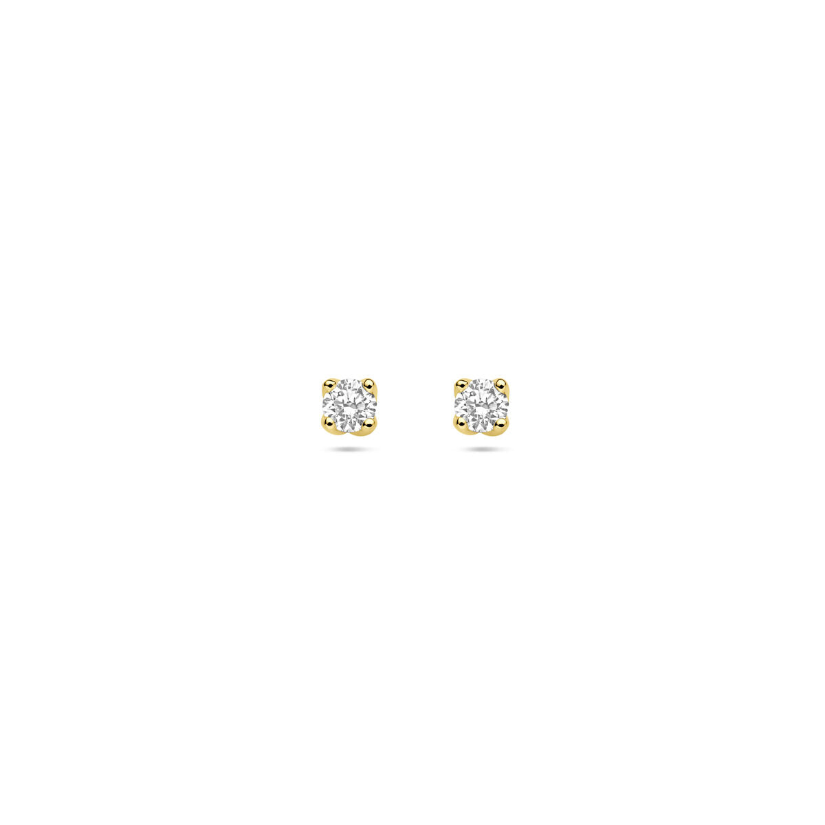 Orecchini in oro giallo 14K con diamanti lab-grown da 0,20 ct (2x 0,10 ct), forma rotonda e misura 3,25 mm.