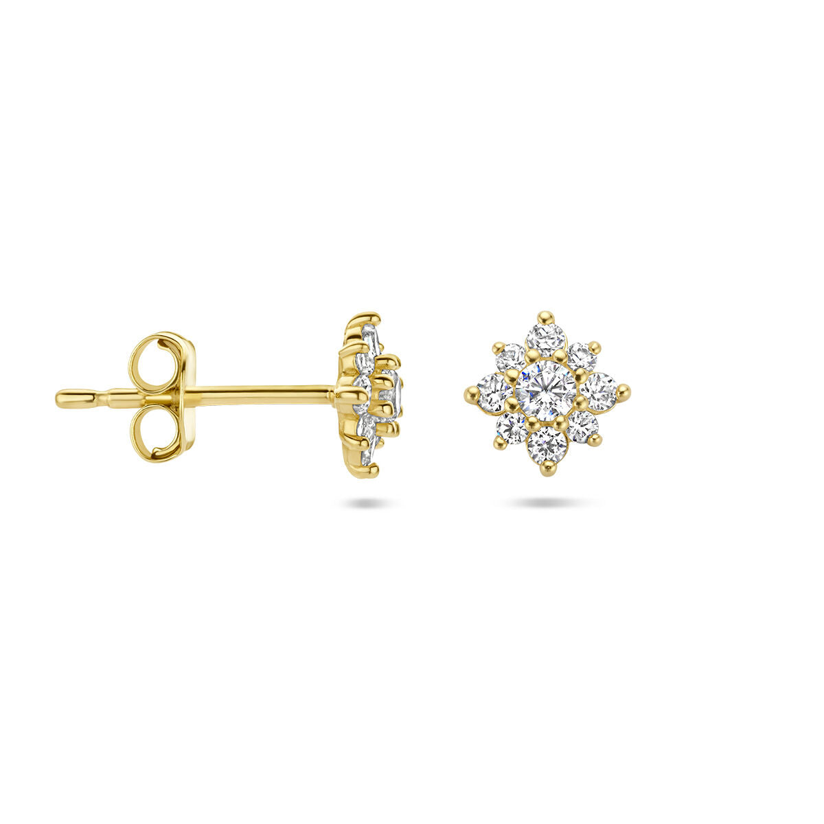 orecchini a bottone zirconia rosetta 14K oro giallo