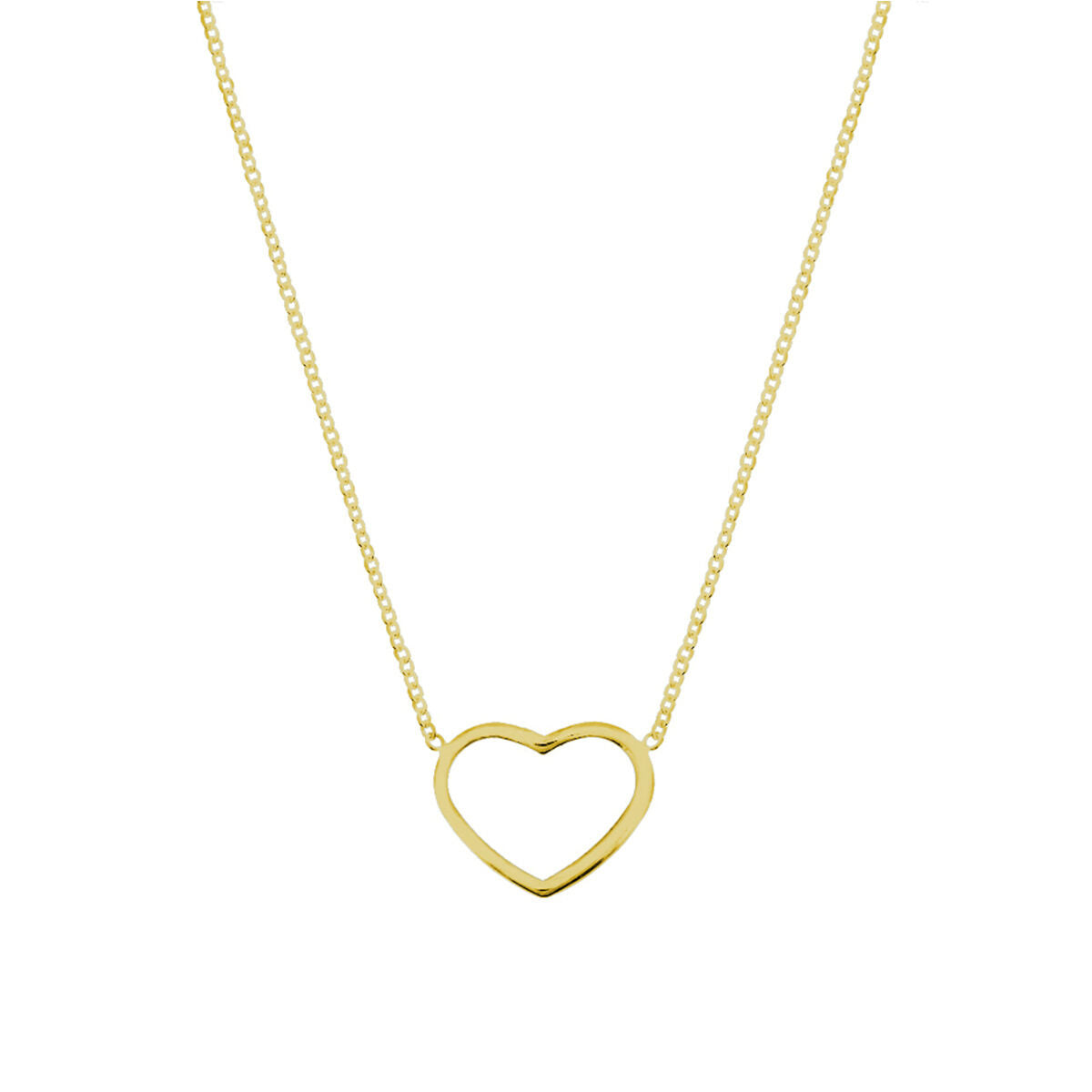 Collier met een open hartje van 3 micron verguld zilver, met een ketting van fijne schakels.