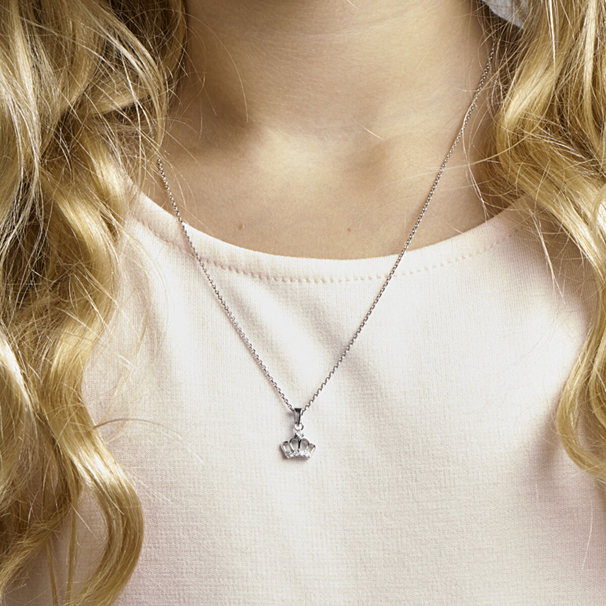 collana corona zircone 36 + 4 cm argento rodiato