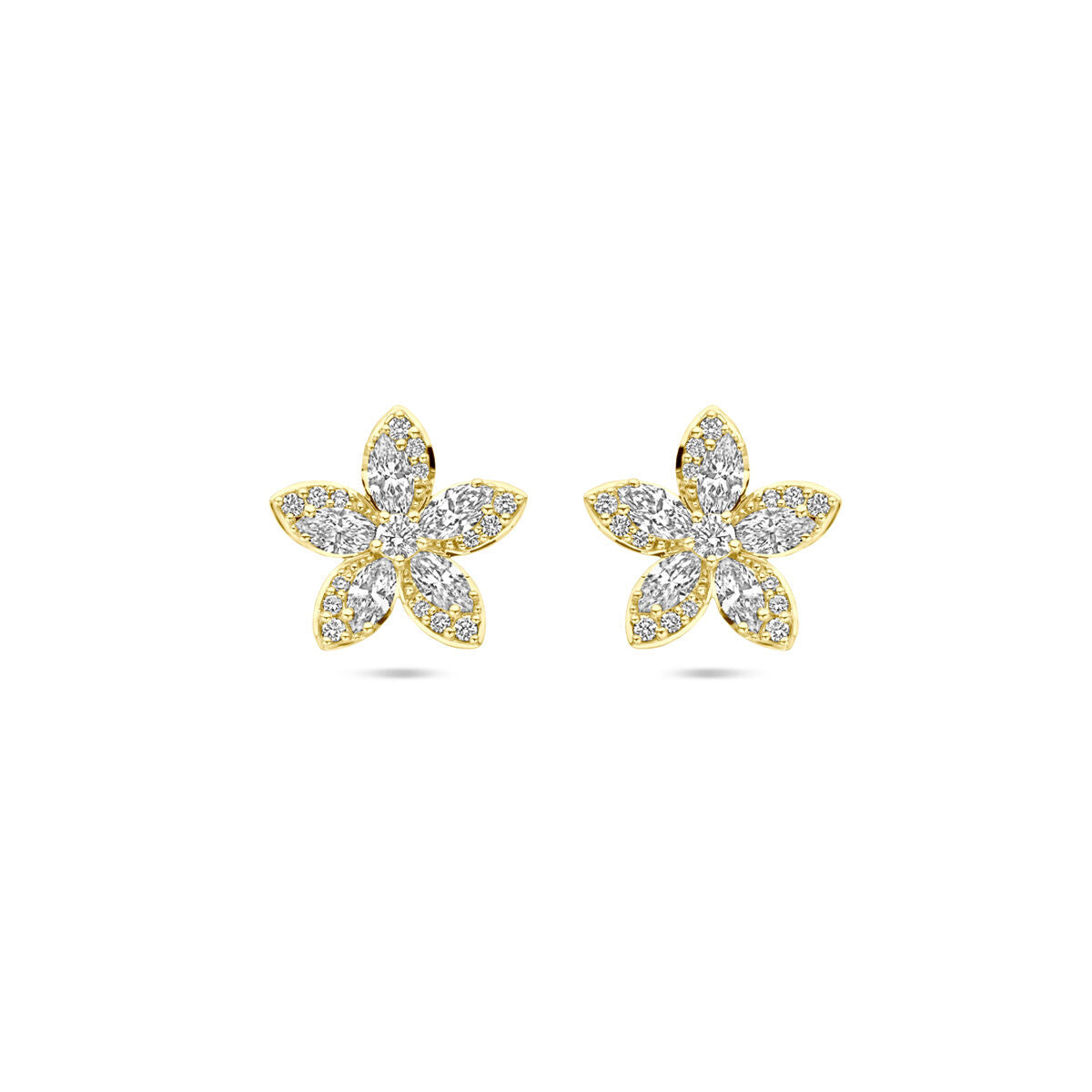 Orecchini a forma di fiore in oro giallo 14K con diamanti da 0,84 ct.