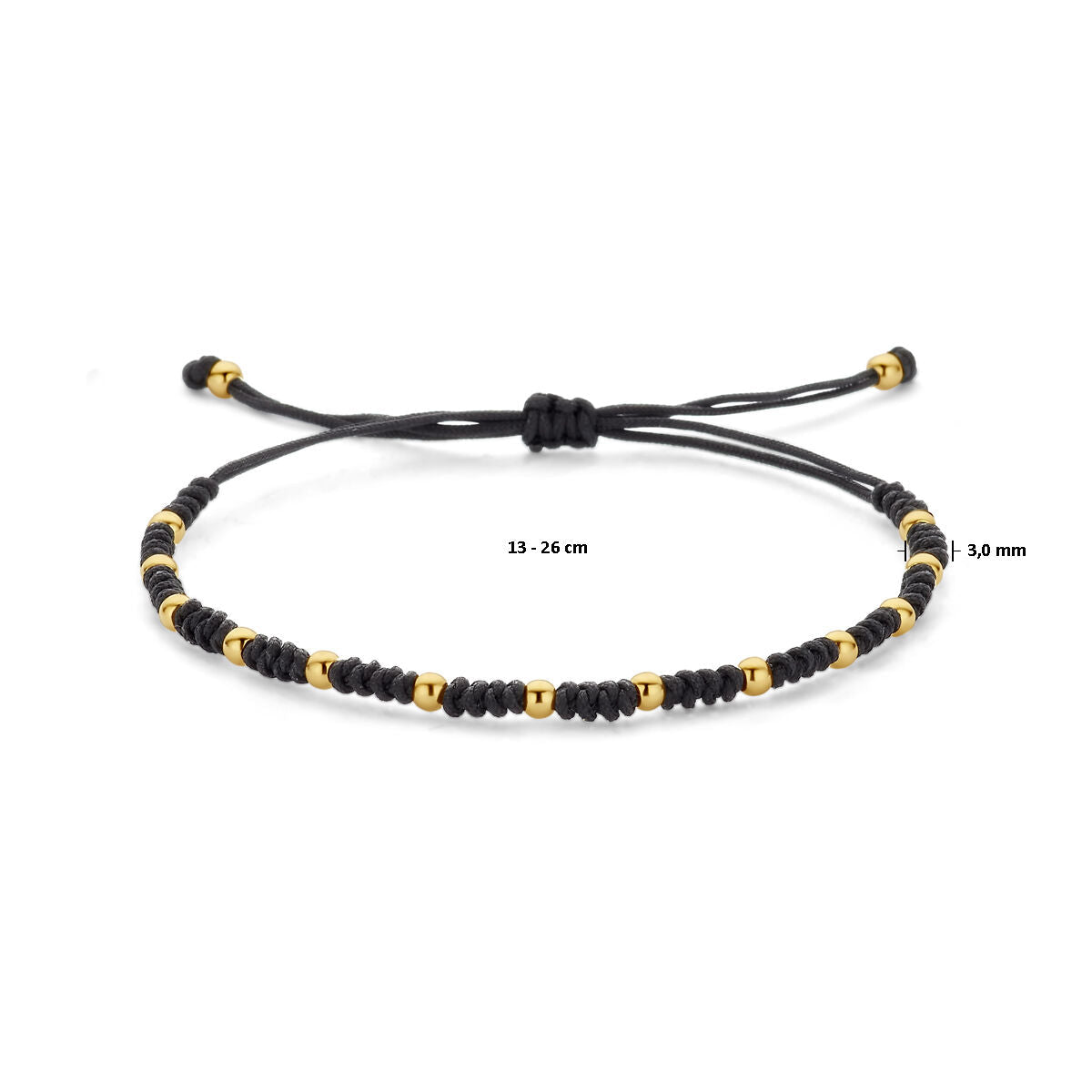 bracciale a sferette 13 - 26 cm oro 14K con gomma/nylon/pelle