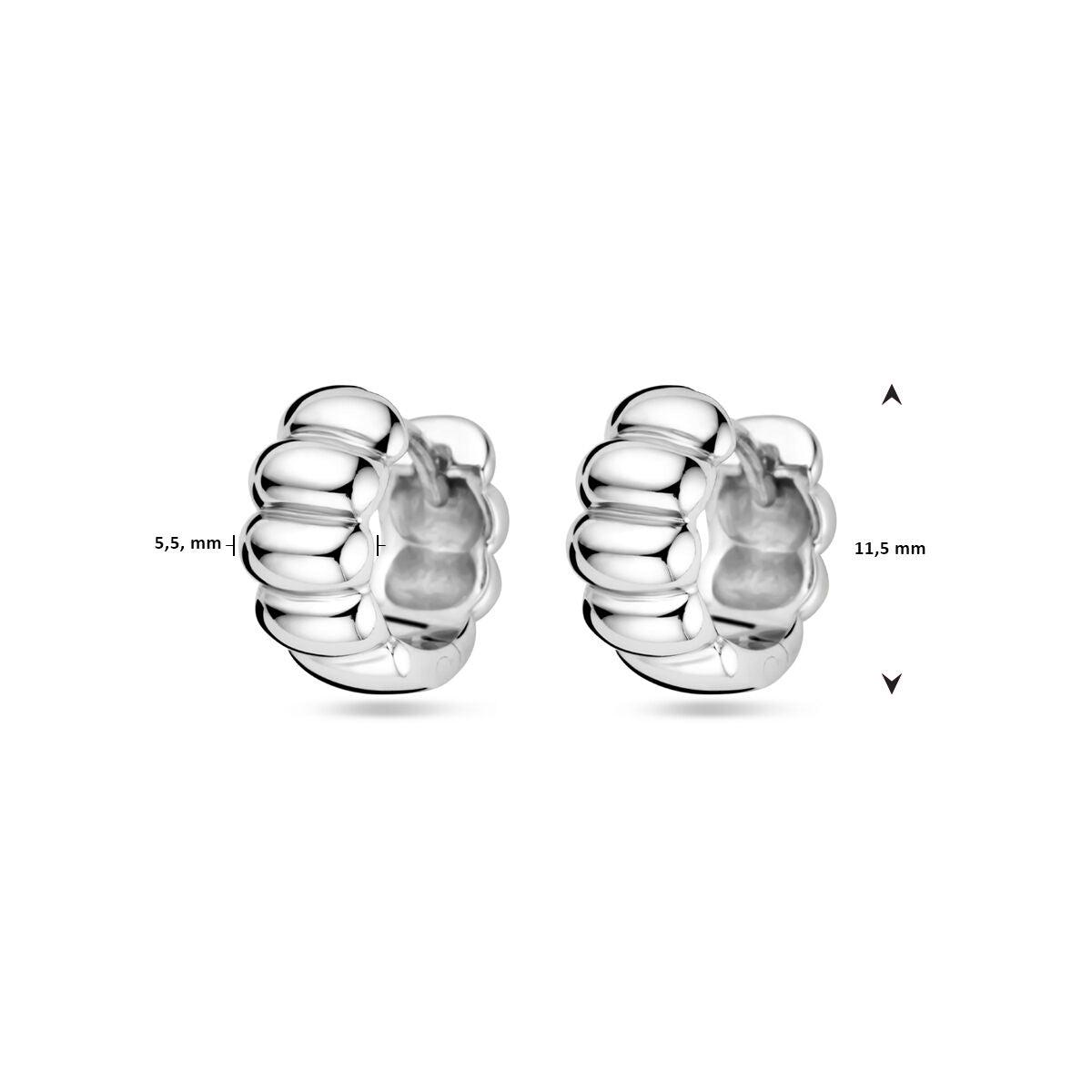orecchini a cerchio con chiusura a scatto 11,5 mm argento rodiato
