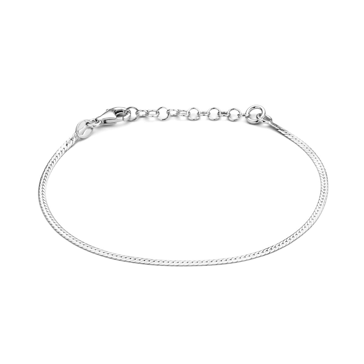 Bracciale piatto in argento rodiato, 1,7 mm di larghezza, lunghezza 16 + 3 cm.