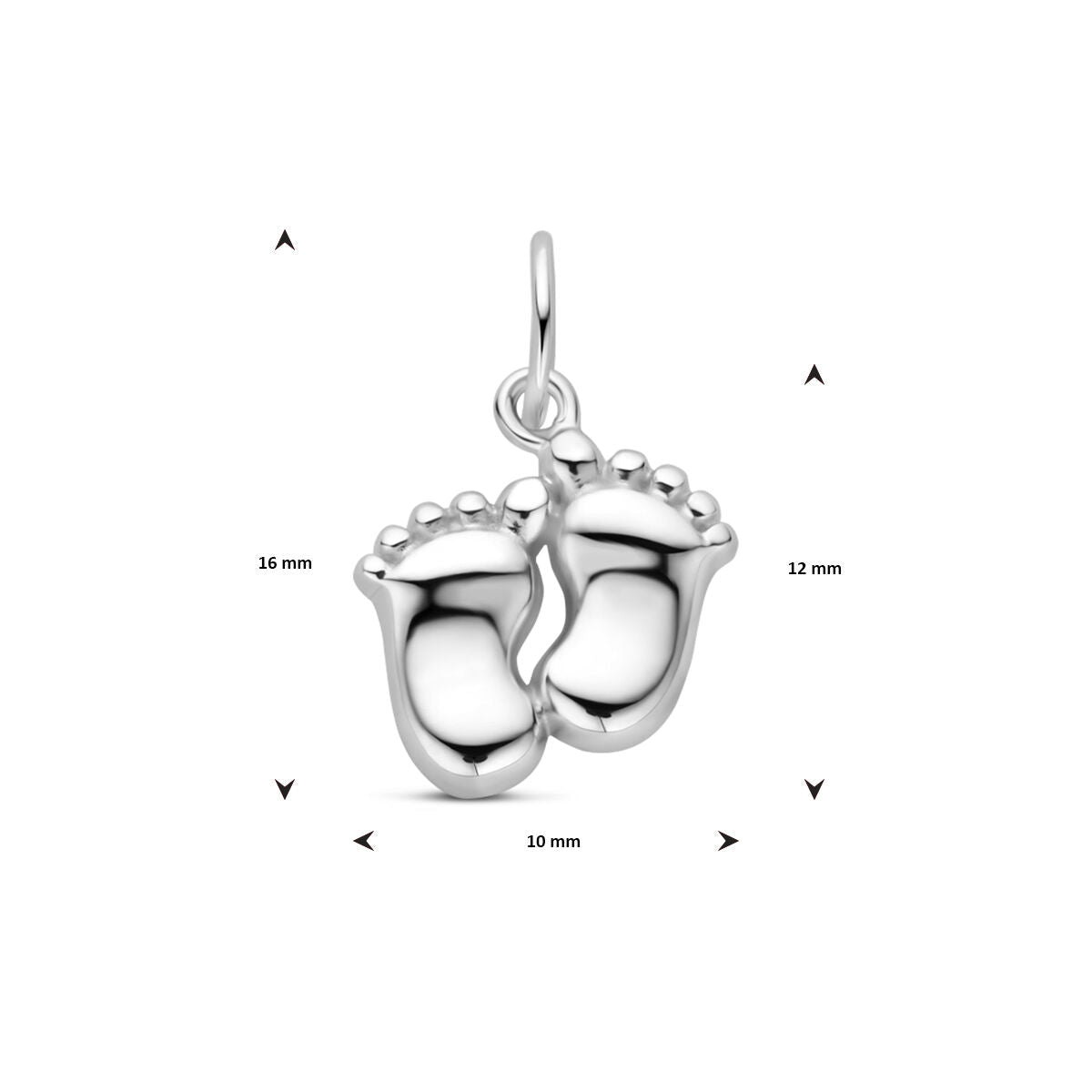 ciondolo piedini di neonato 16 mm argento rodiato