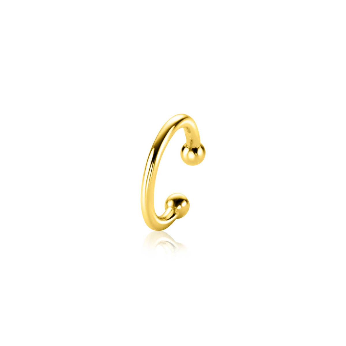Orecchino in oro giallo placcato con design a cuffia e due sfere.