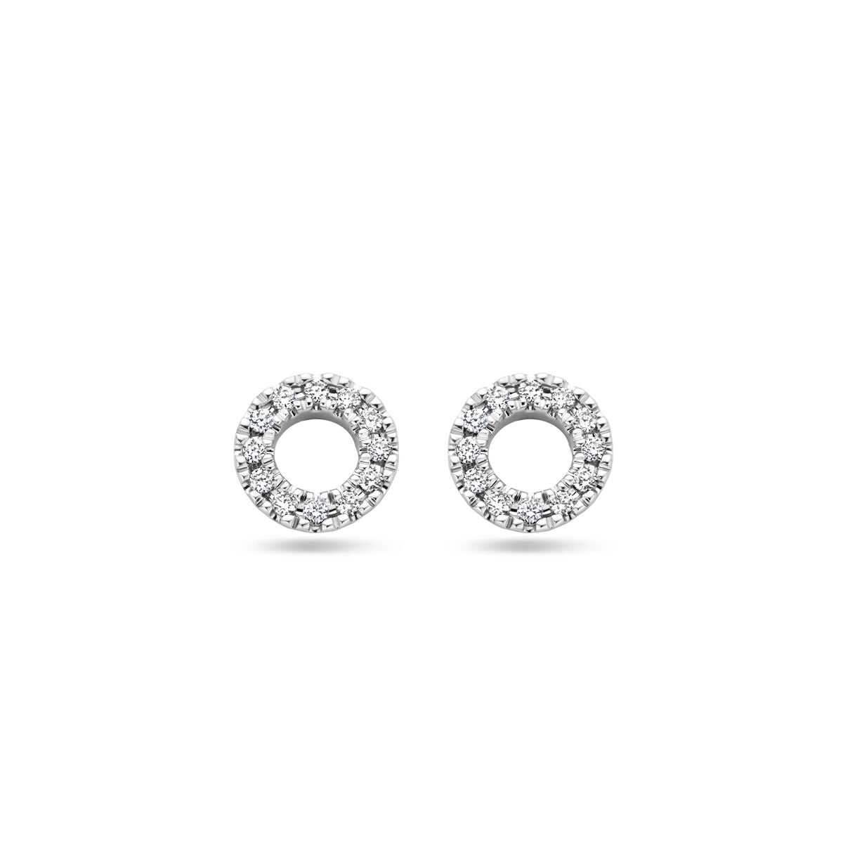 Orecchini in oro bianco 14K con diamanti da 0,07 ct, forma rotonda e finitura lucida.