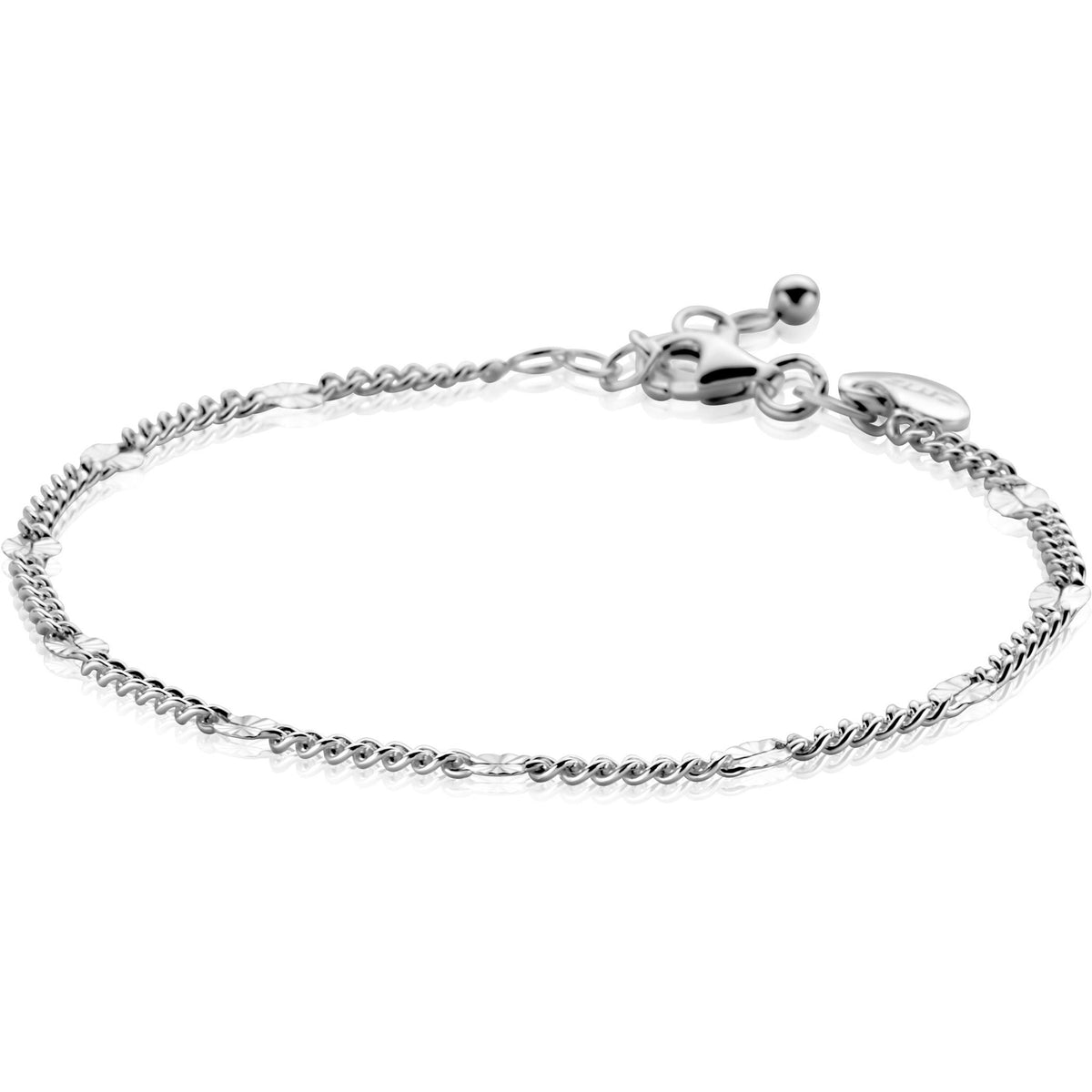 Bracciale in argento con maglia rolò e dettagli intrecciati.