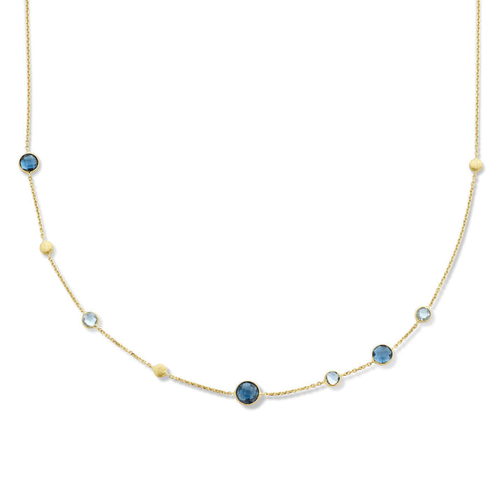 Gouden dames ketting london blue en blauw topaas en rondjes 14K