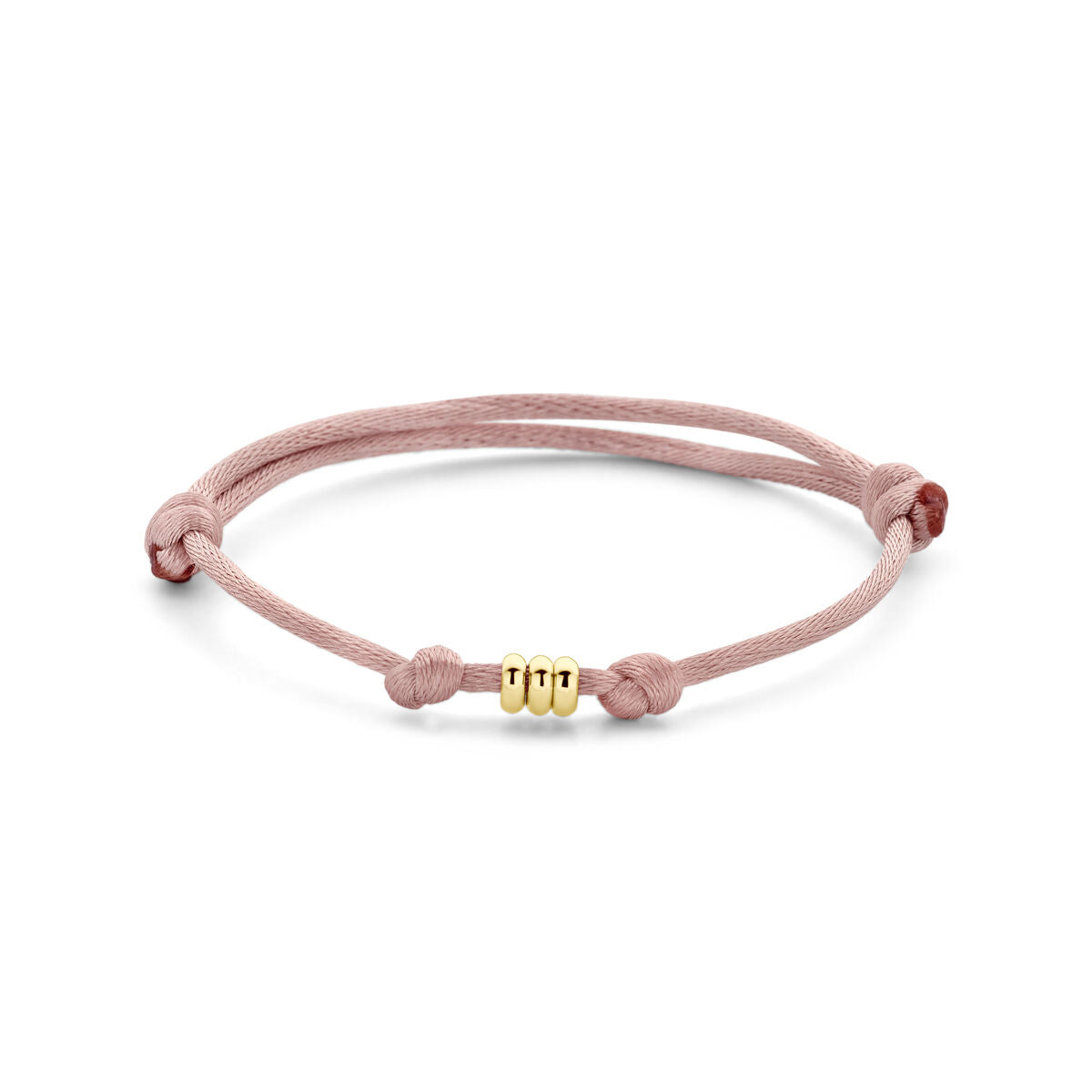 Bracciale in satin rosa chiaro con dettagli in oro 14K e chiusura in nylon.