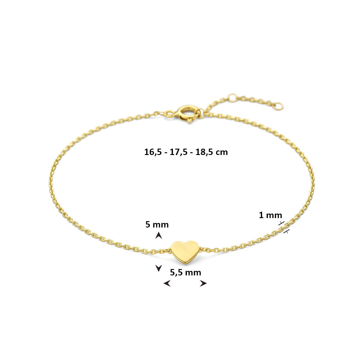 Bracciale 9k color oro giallo con cuoricino