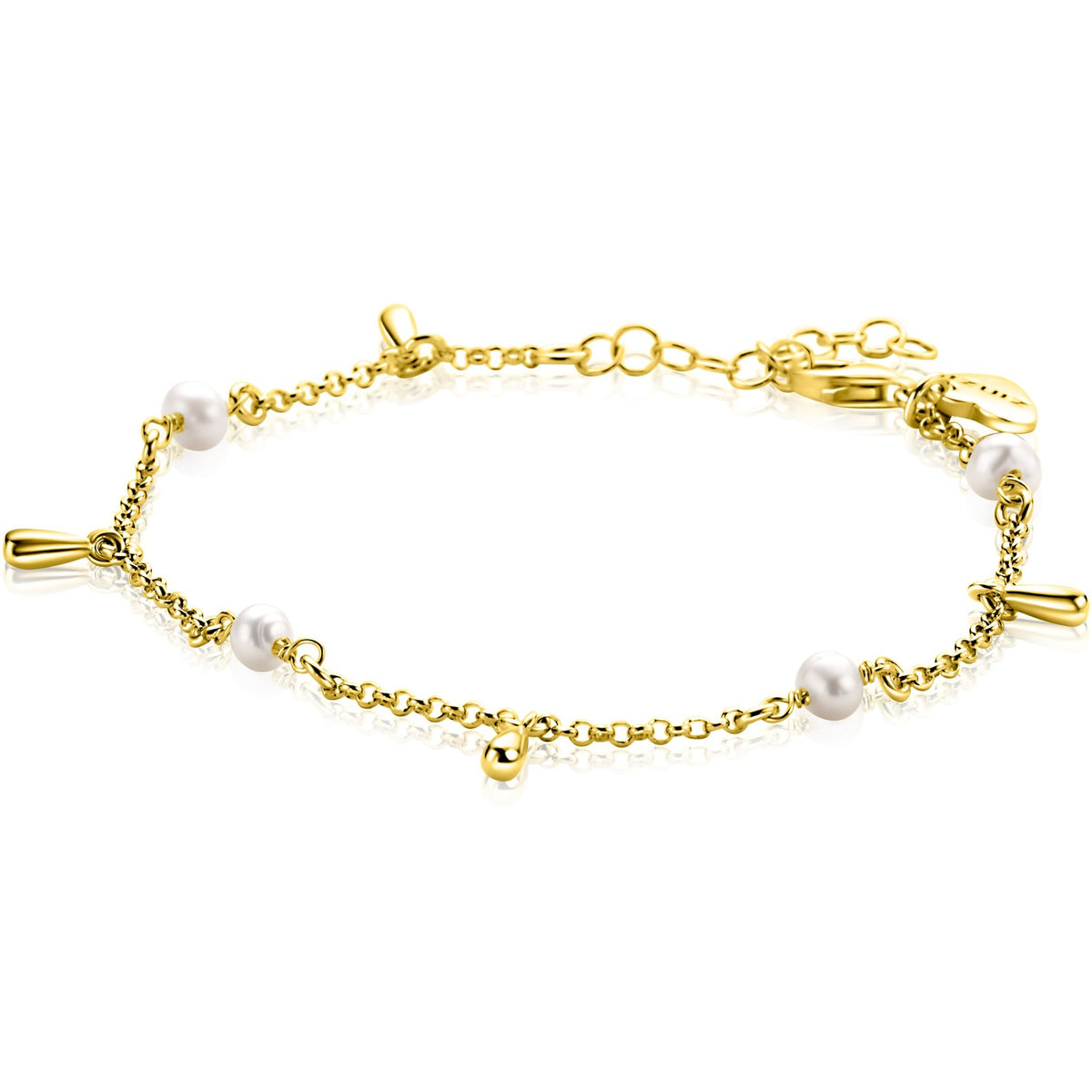 Bracciale placcato oro con perle e dettagli a goccia.