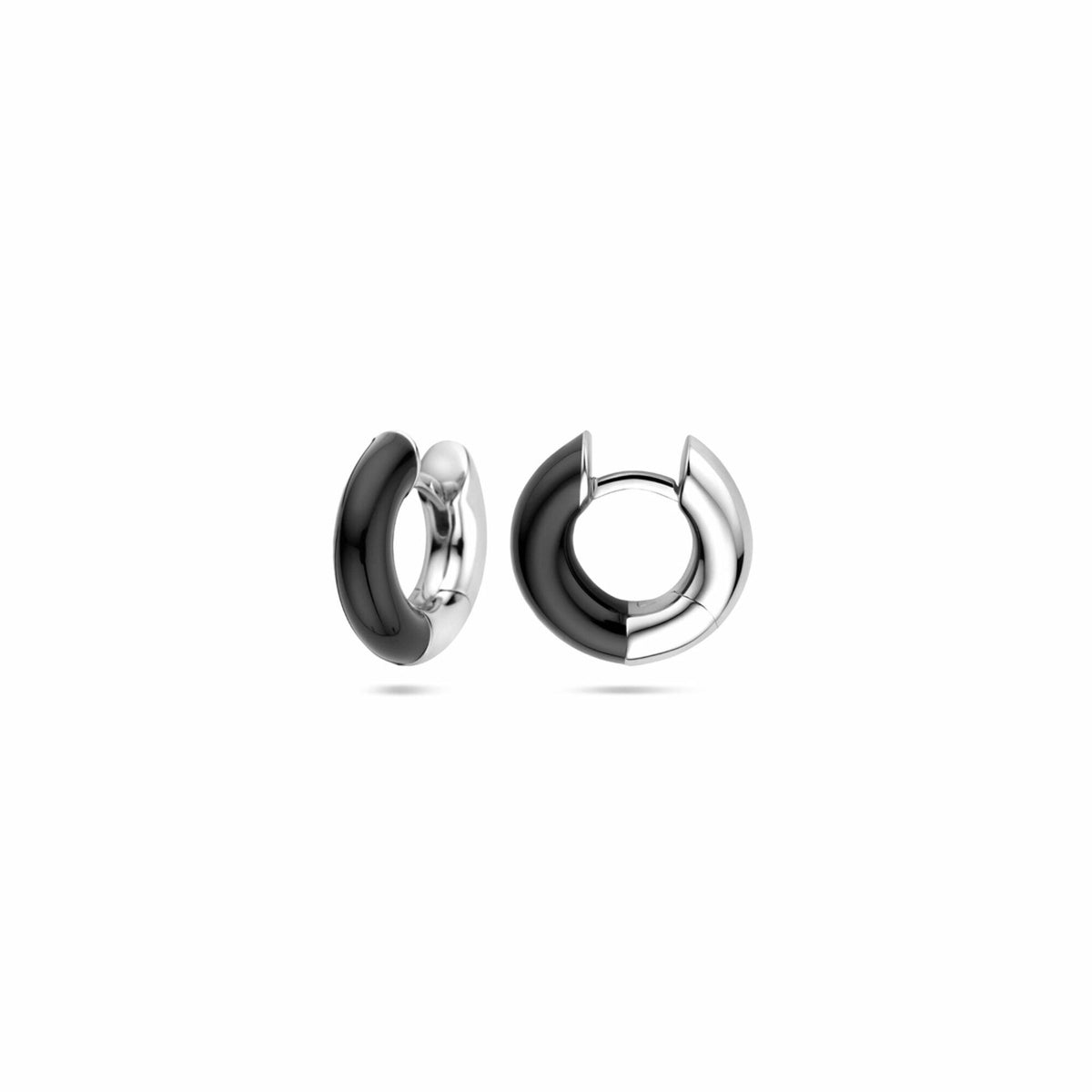 orecchini a cerchio smalto nero 4 mm argento rodiato