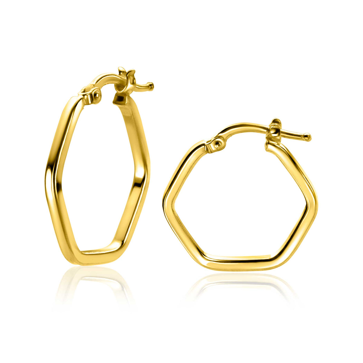 Orecchini alla creola placcati oro con forma esagonale.