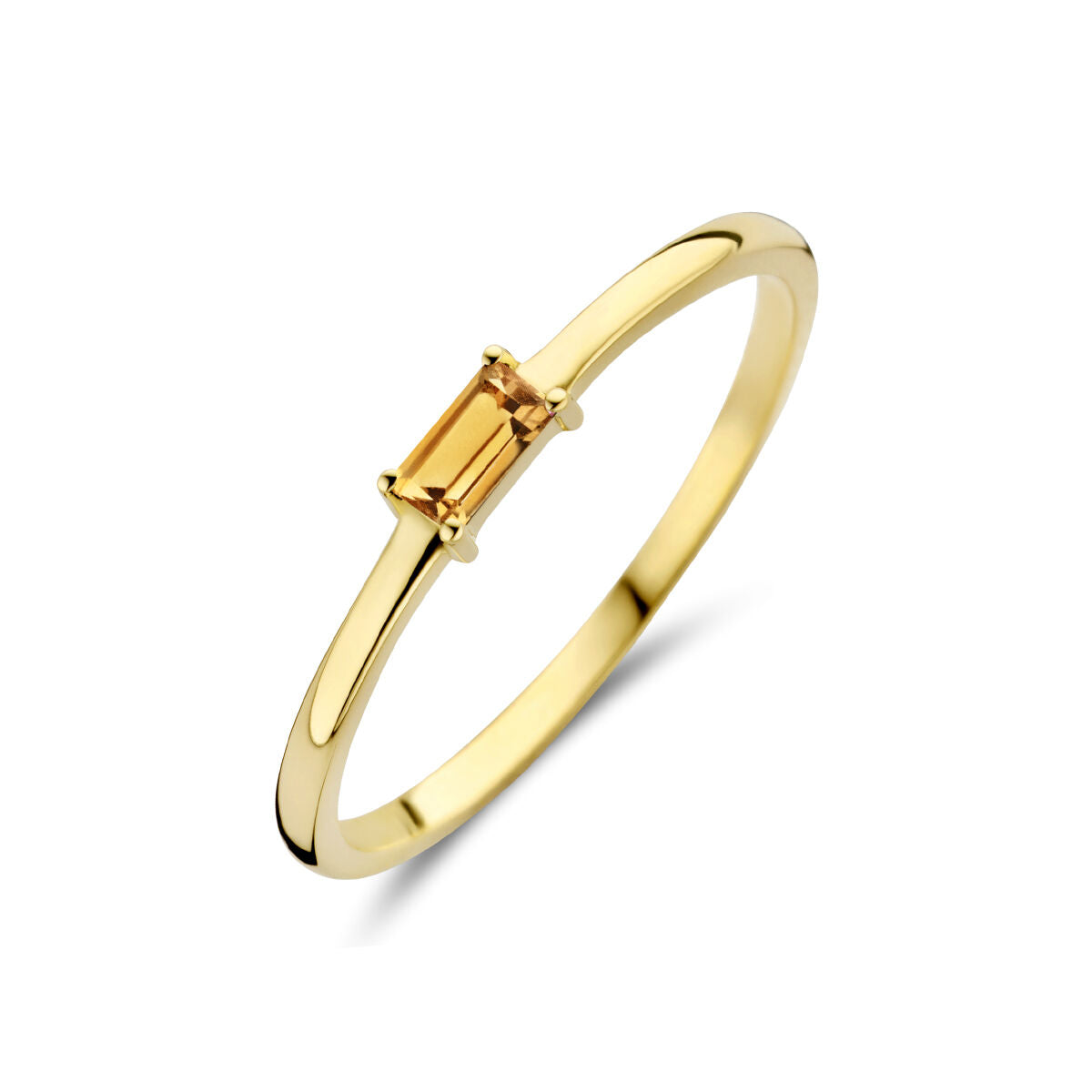 anello in oro giallo 14K con pietra di nascita citrino, forma rettangolare.