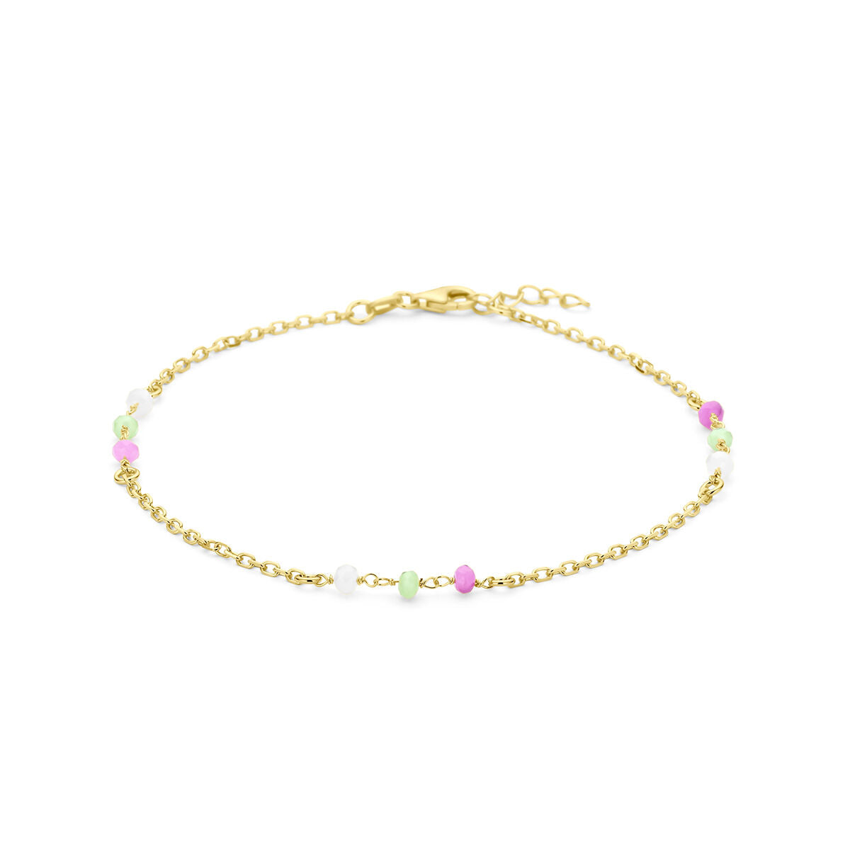 Bracciale in argento dorato con cristalli colorati, lunghezza 24 + 2 cm.