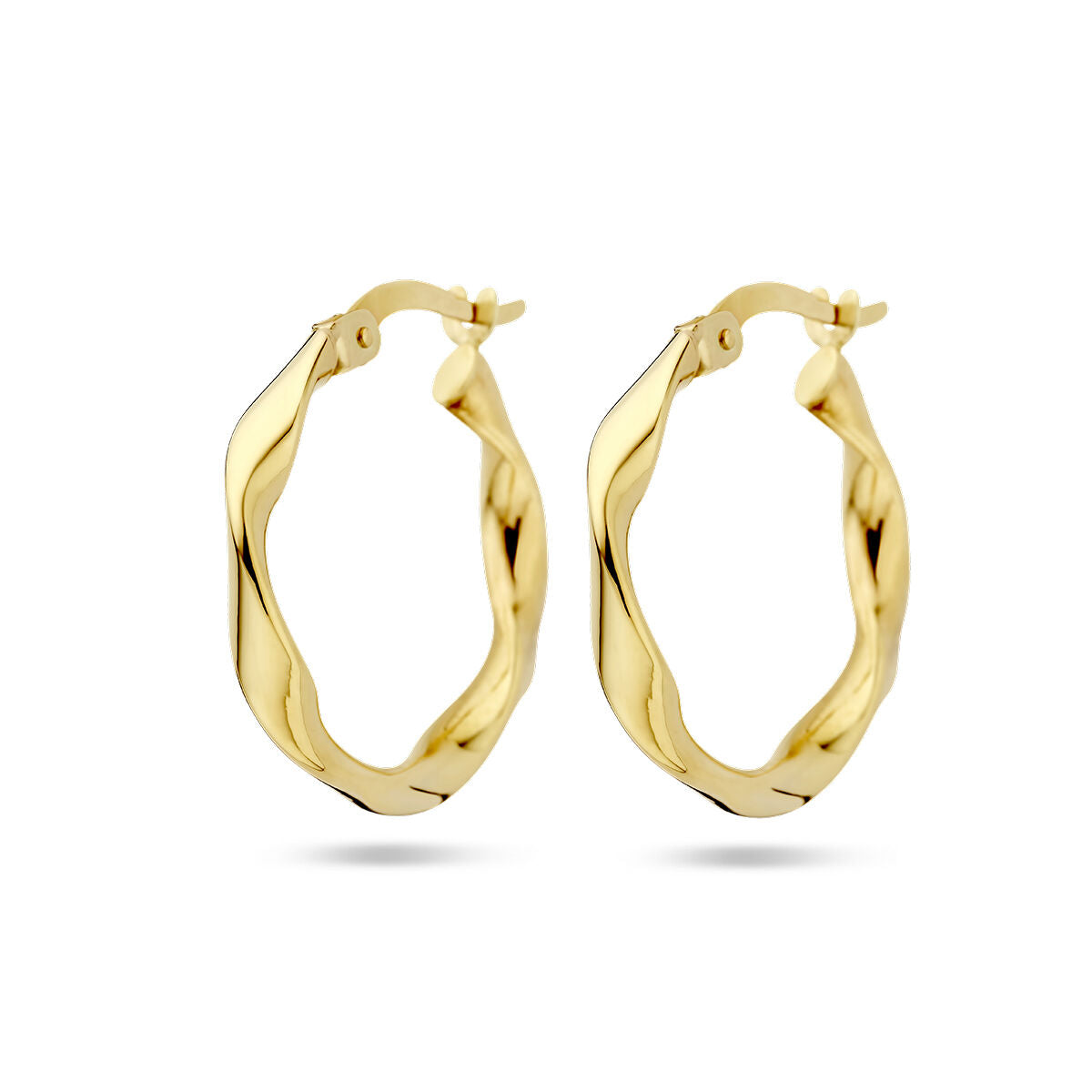 Orecchini alla creola in oro giallo 14K con design a tubo intrecciato.