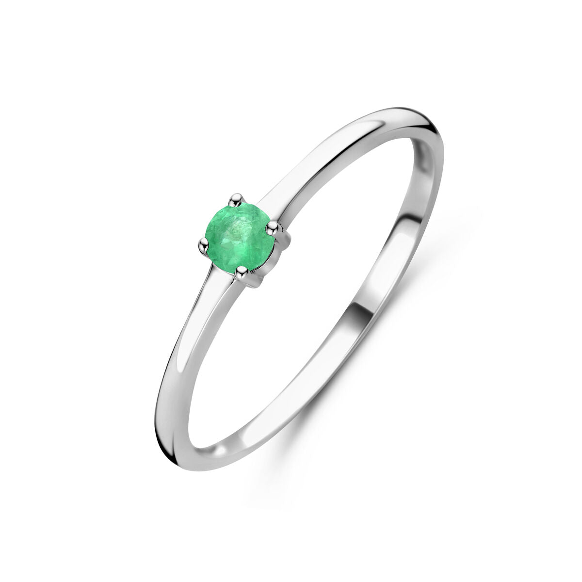Anello in argento rodiato con pietra di nascita smeraldo di maggio.
