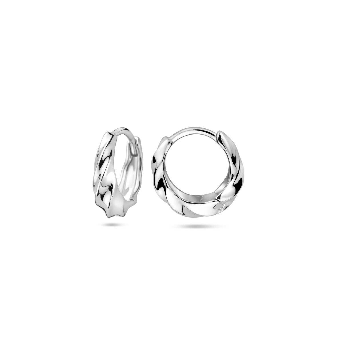 orecchini a cerchio ritorti con chiusura a scatto 13 mm argento rodiato