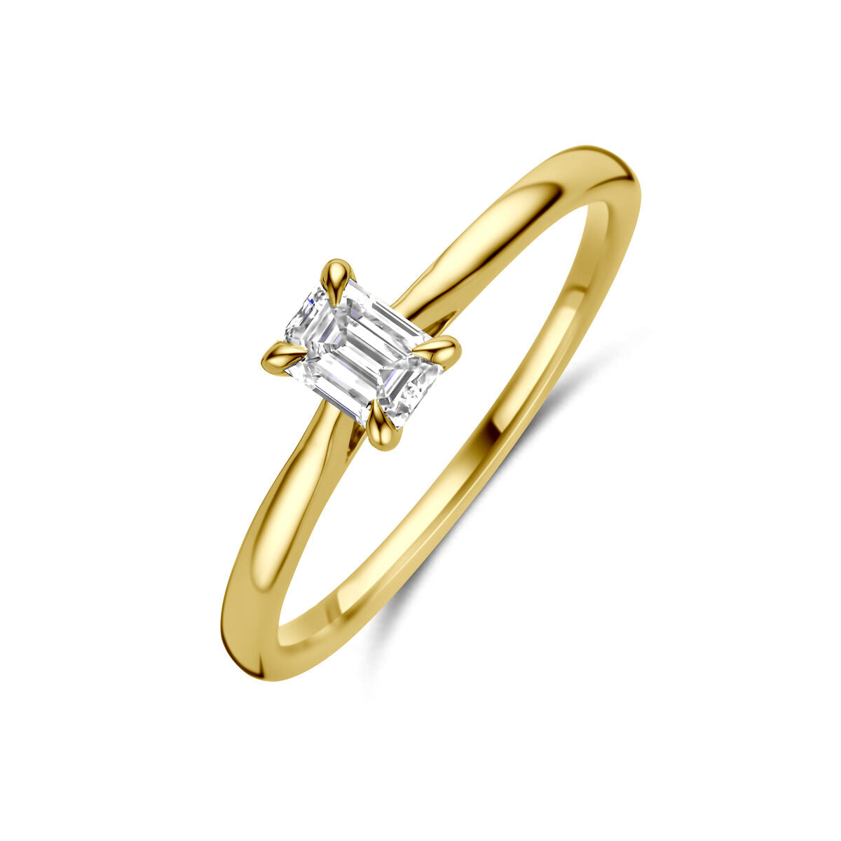 Anello in oro giallo 14K con diamante lab-grown di 0,50 ct, taglio baguette.