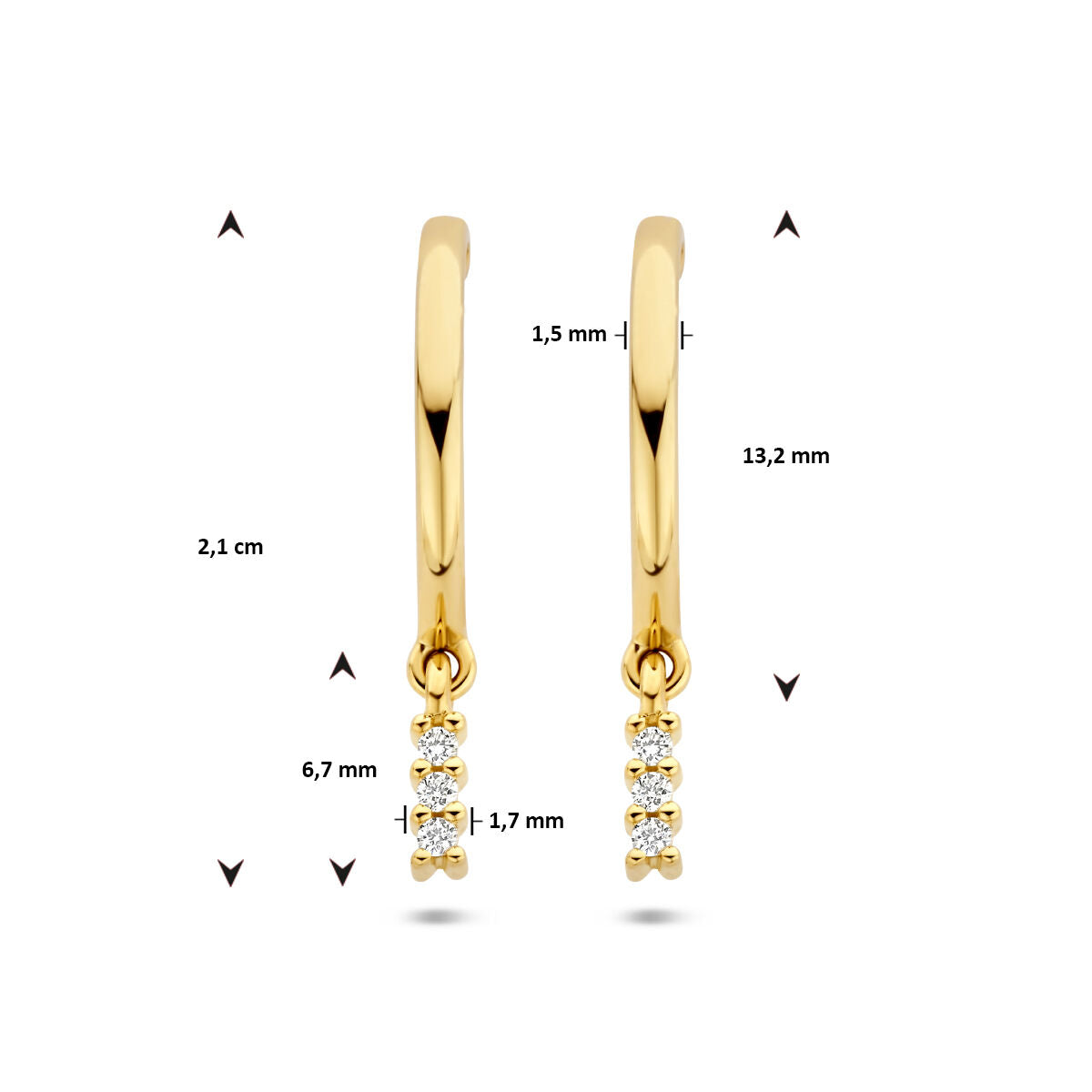 orecchini a barretta diamante 0.05ct (2x0.025ct) h si 14K oro giallo