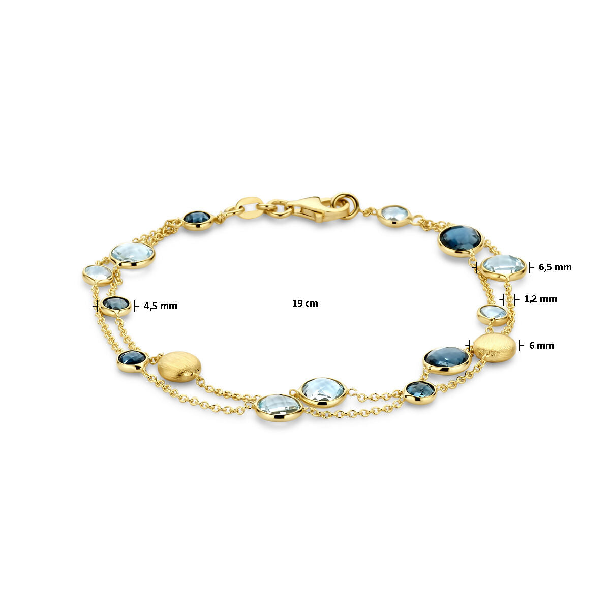 bracciale cerchietti, topazio sky blue e topazio london blue 19 cm 14K oro giallo