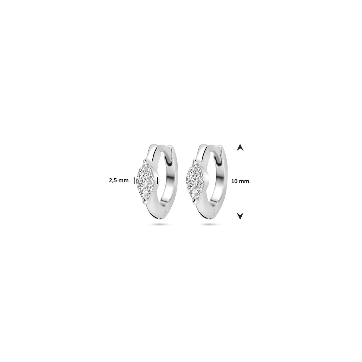 orecchini a cerchio con chiusura a scatto zirconia 10 mm argento rodiato