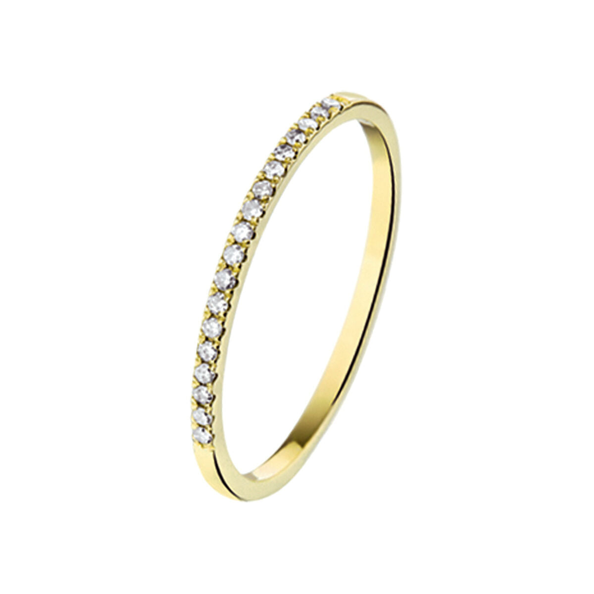 Anello in oro giallo 14K con diamanti da 0,09 ct, design sottile e brillante.