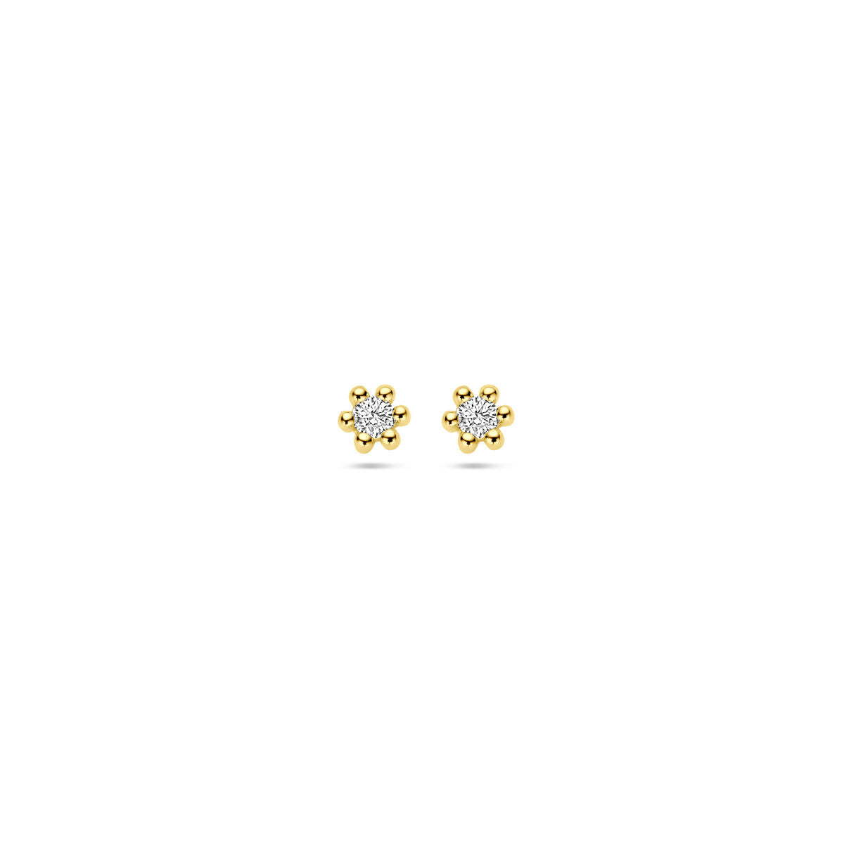 Orecchini in oro giallo 14K con diamanti da 0,04 ct, design a fiore.