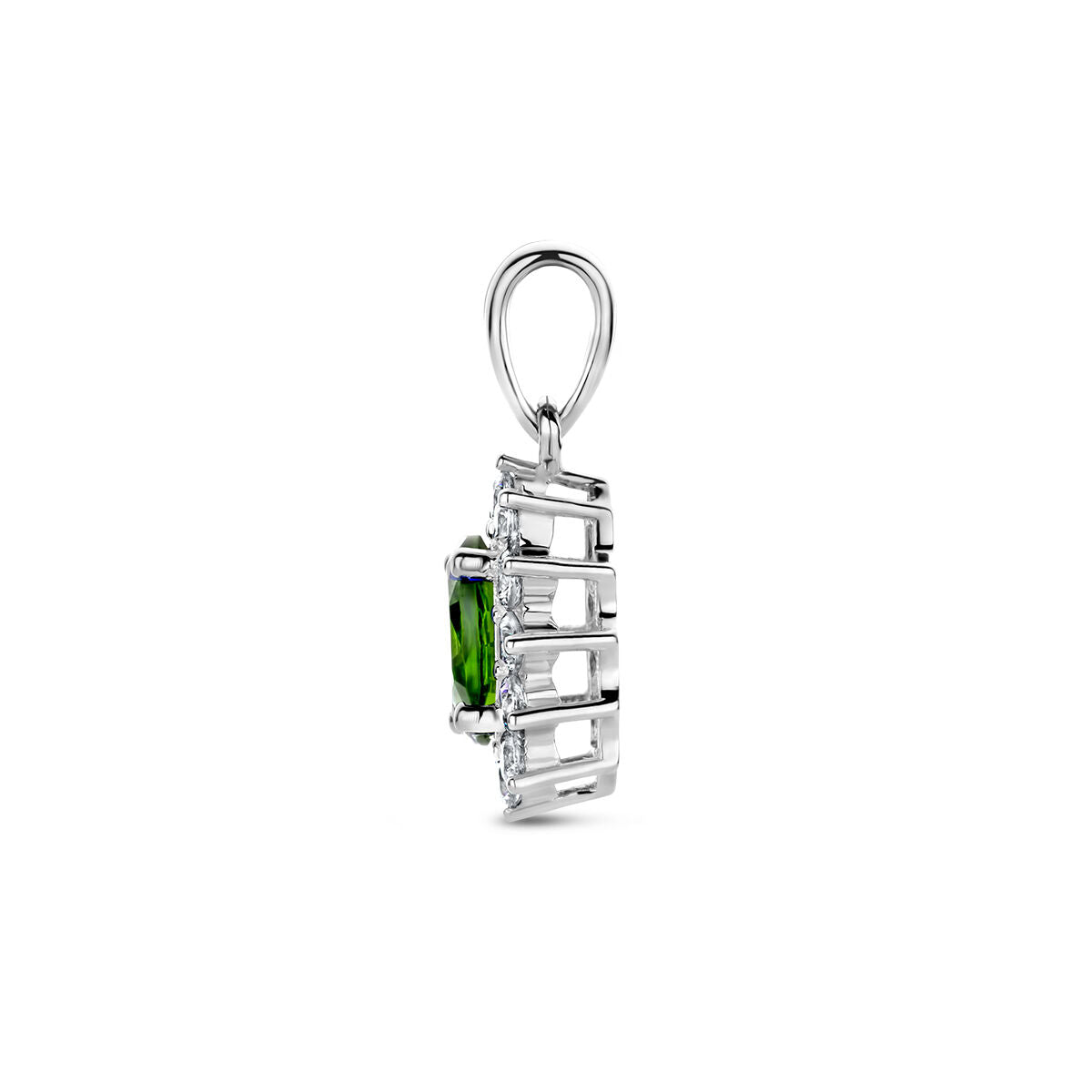 ciondolo halo zirconia verde e bianco argento rodiato