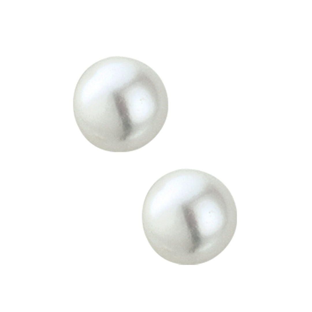 De Van der Kooij Collectie oorknoppen parel 14K geelgoud zijn voorzien van twee ronde, witte zoetwaterparels met een glad, glanzend oppervlak, afgebeeld op een effen witte achtergrond.